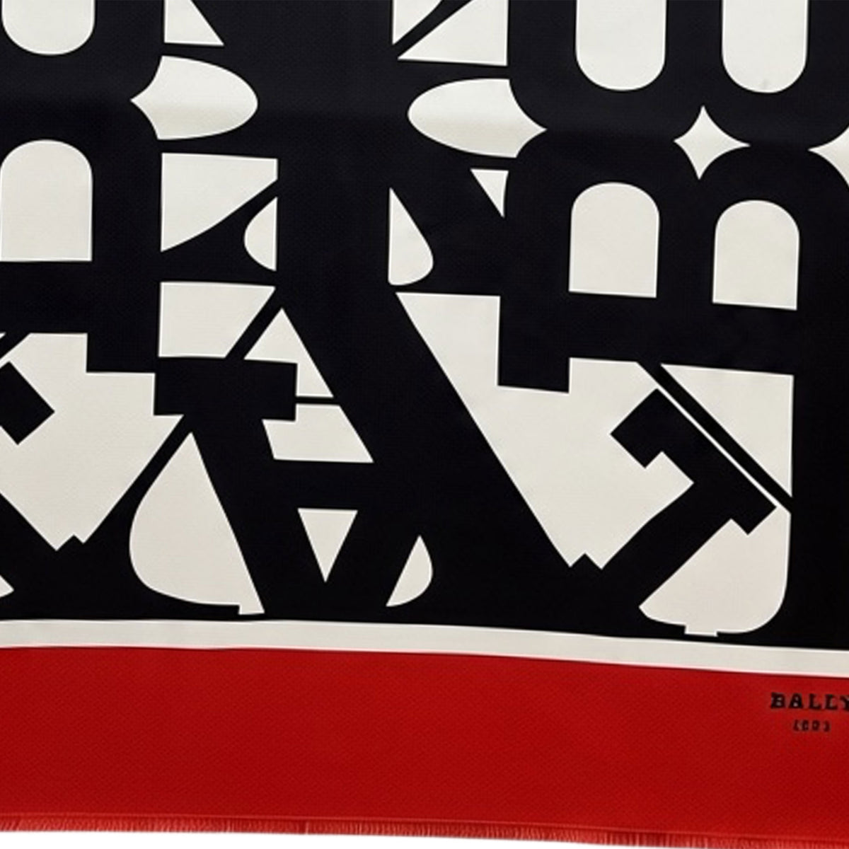 Bally Scarf Red Logo - Twill Silk Square Foulard Fringe