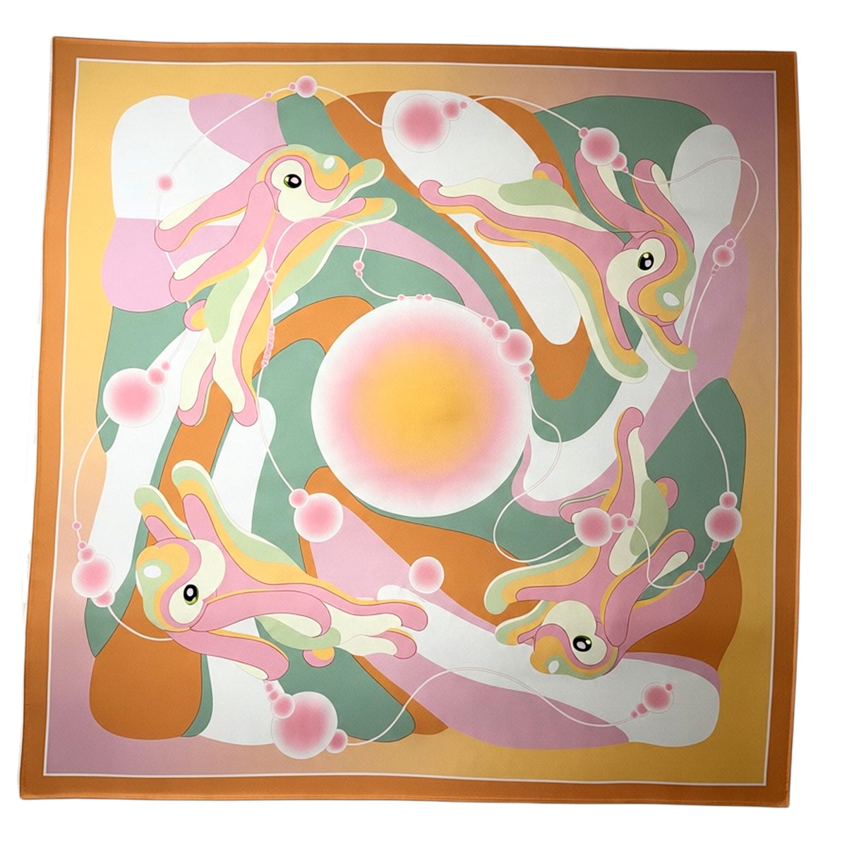 Bally Scarf Peach Pink Bunnies - Twill Silk Square Foulard