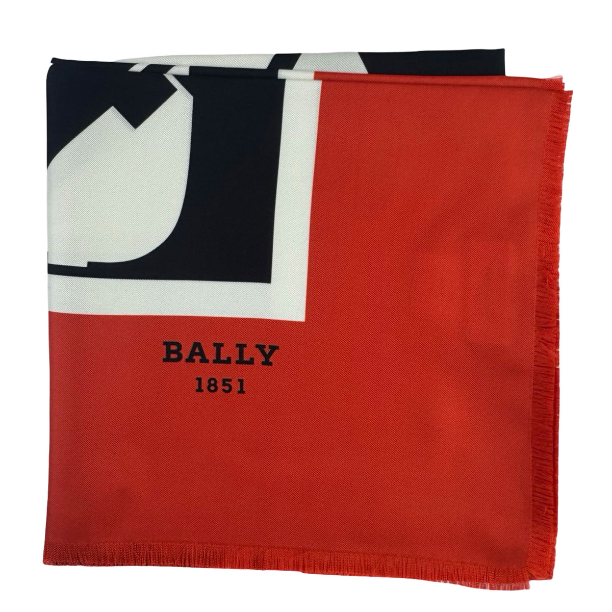 Bally Scarf Red Logo - Twill Silk Square Foulard Fringe New
