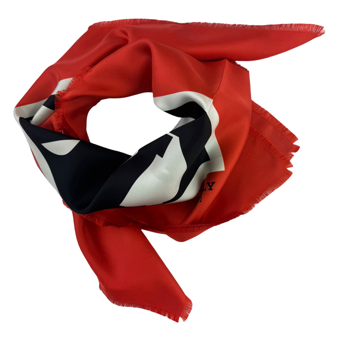 Bally Scarf Red Logo - Twill Silk Square Foulard Fringe