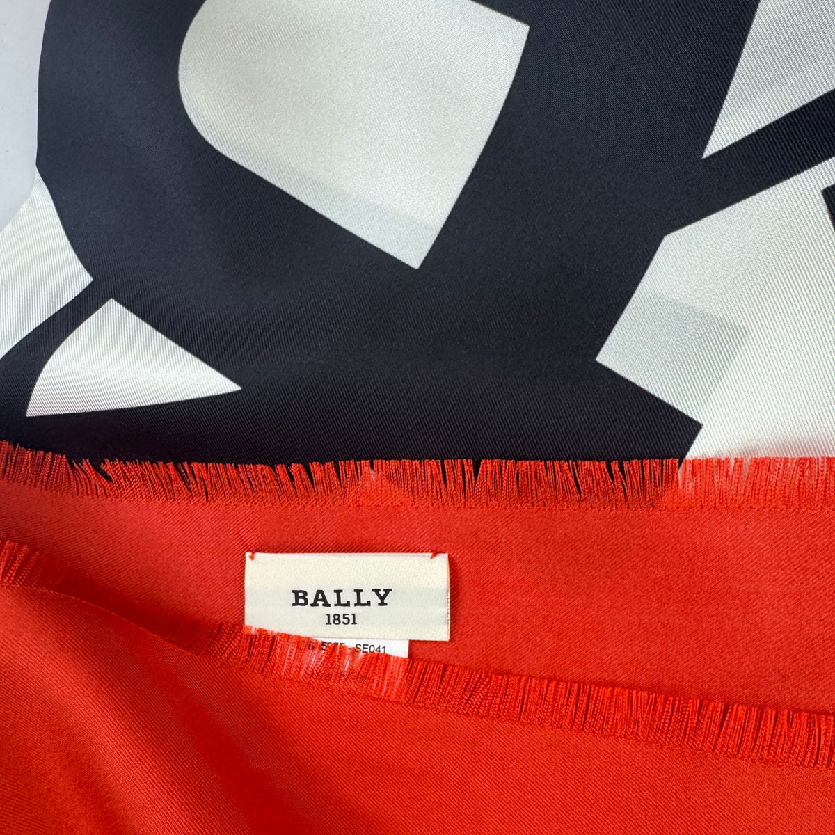 Bally Scarf Red Logo - Twill Silk Square Foulard Fringe