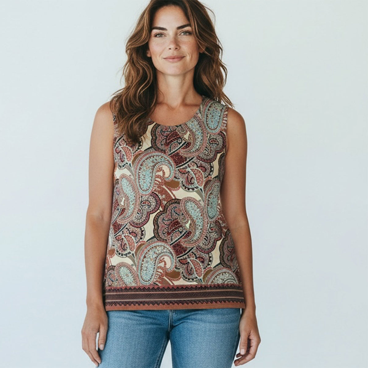 Olivia Shirt Beige Brown Red Blue Paisley 