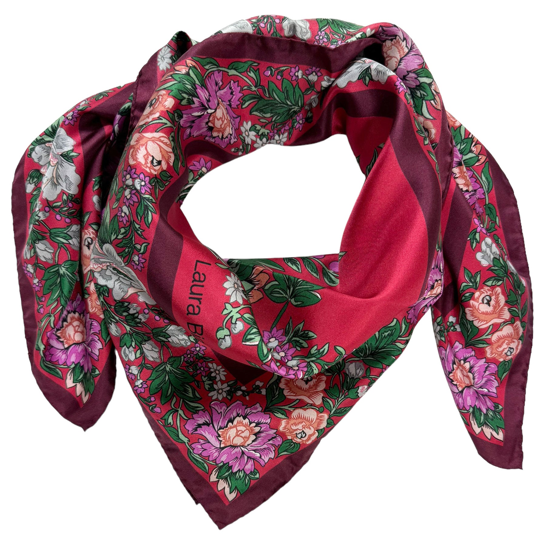 Laura Biagiotti Scarf Floral Red Green - Square Silk Foulard