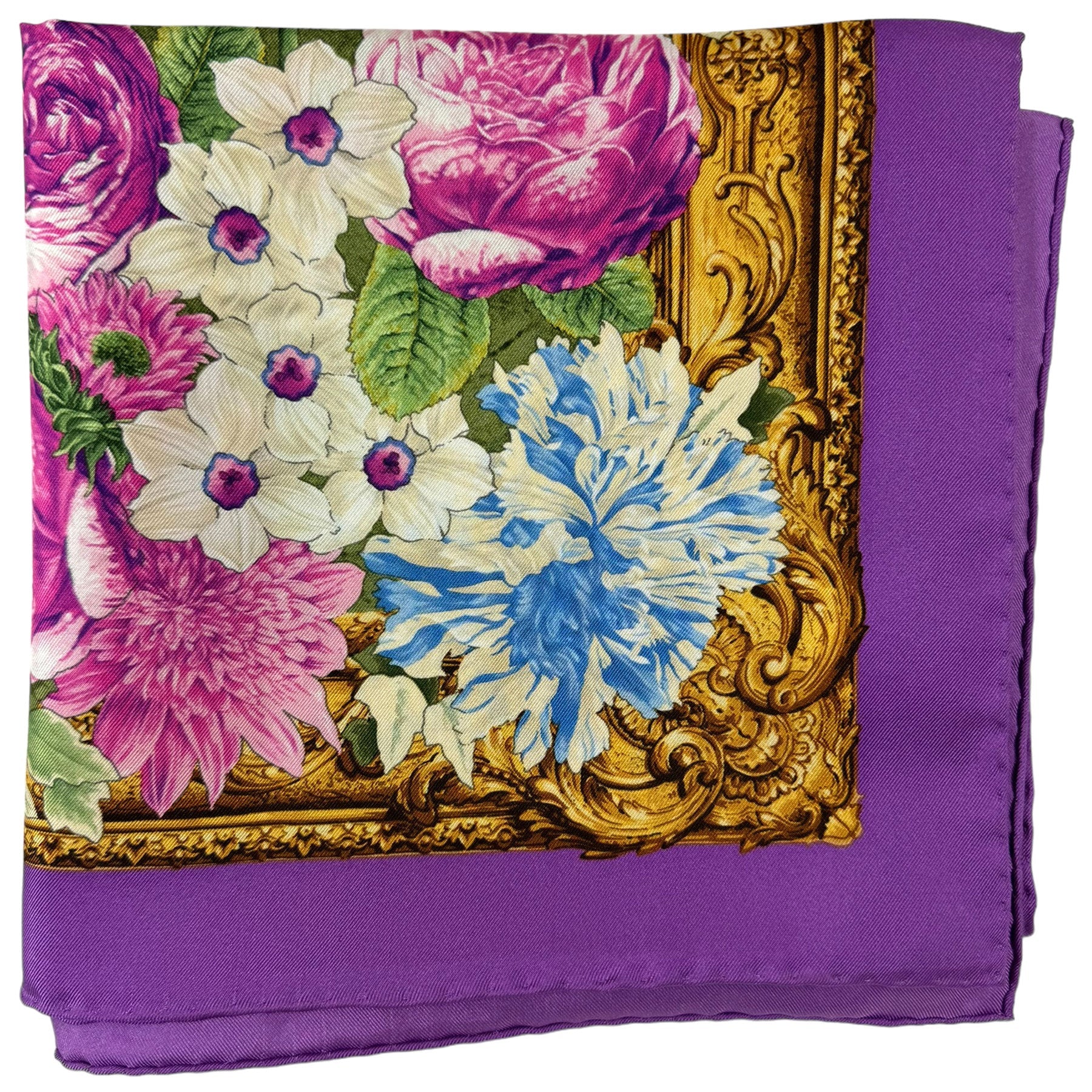 Laura Biagiotti Scarf Floral Purple Gold - Square Silk Foulard