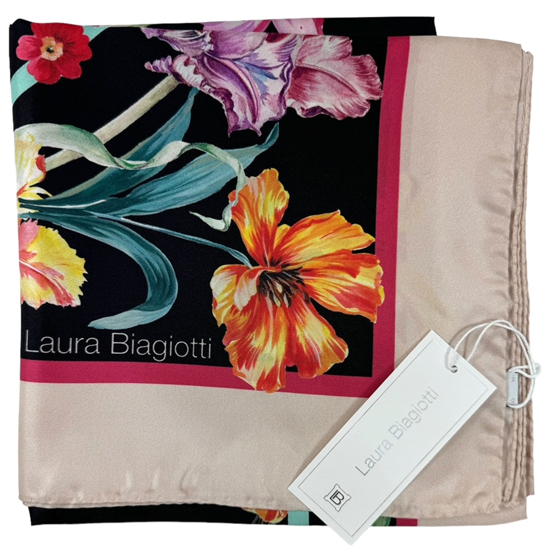 Laura Biagiotti Scarf Tan Green Multi Colors Floral - Square Silk  display picture 1