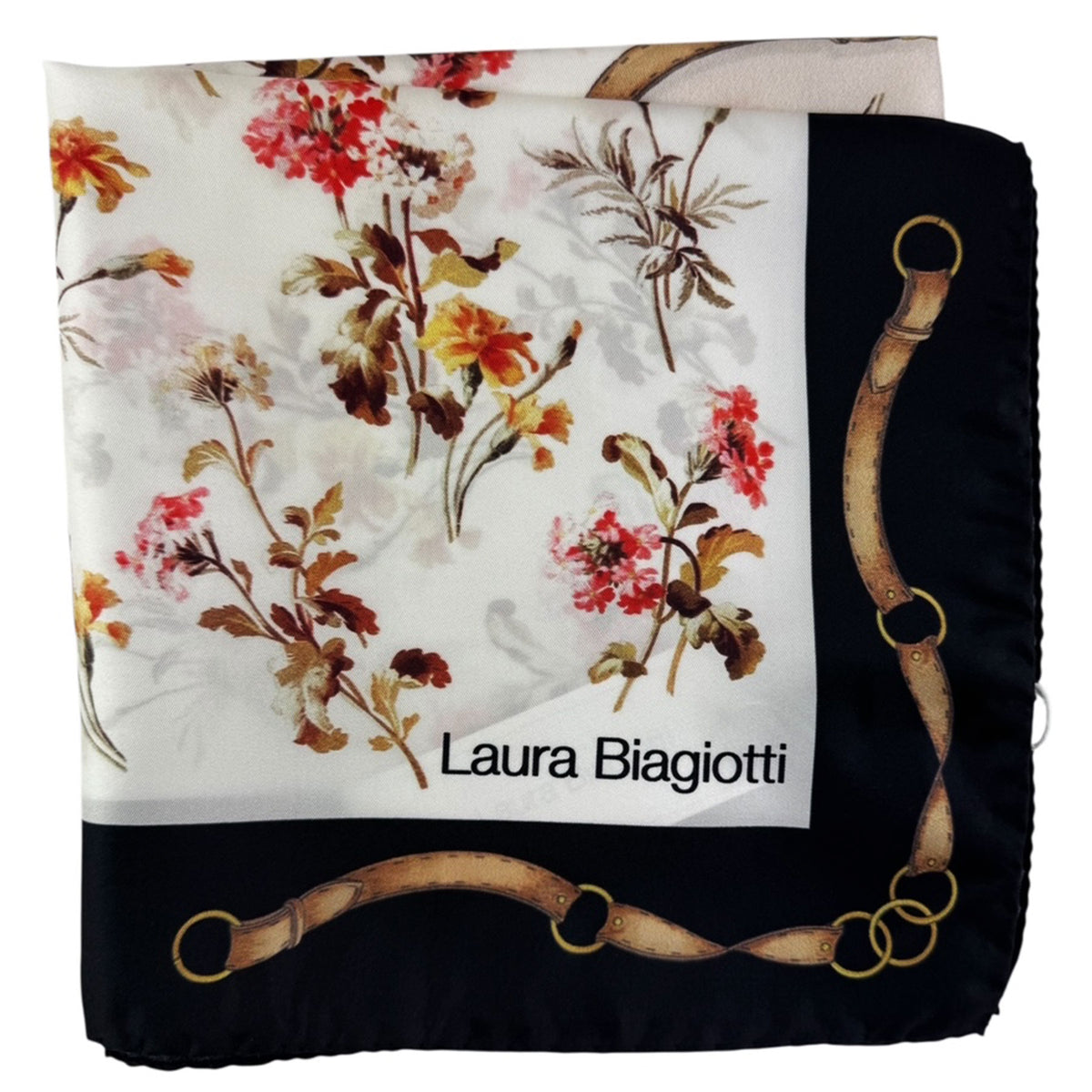new Laura Biagiotti Silk Scarf Brown White Floral - Square Foulard
