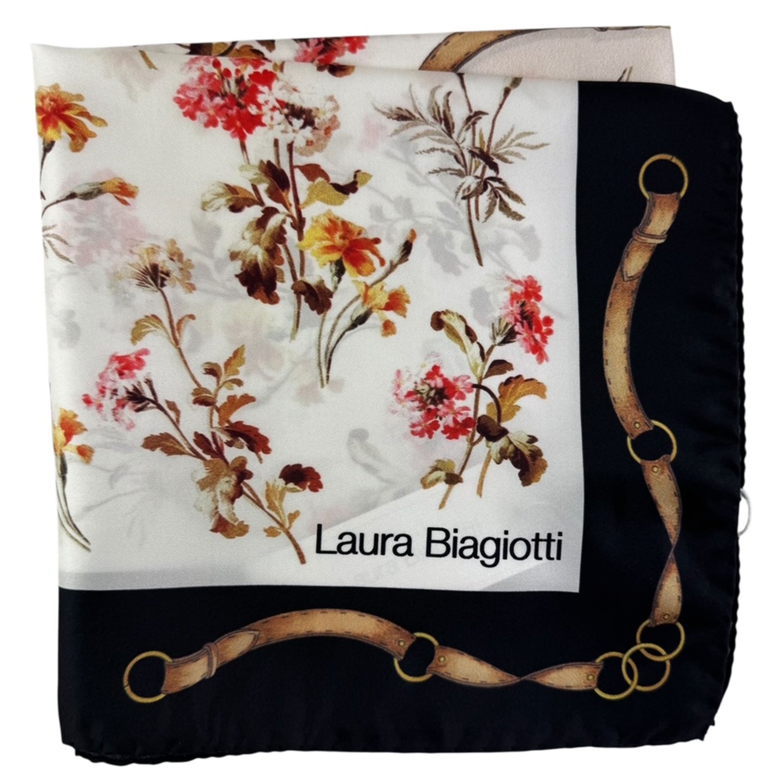 new Laura Biagiotti Silk Scarf Brown White Floral - Square Foulard
