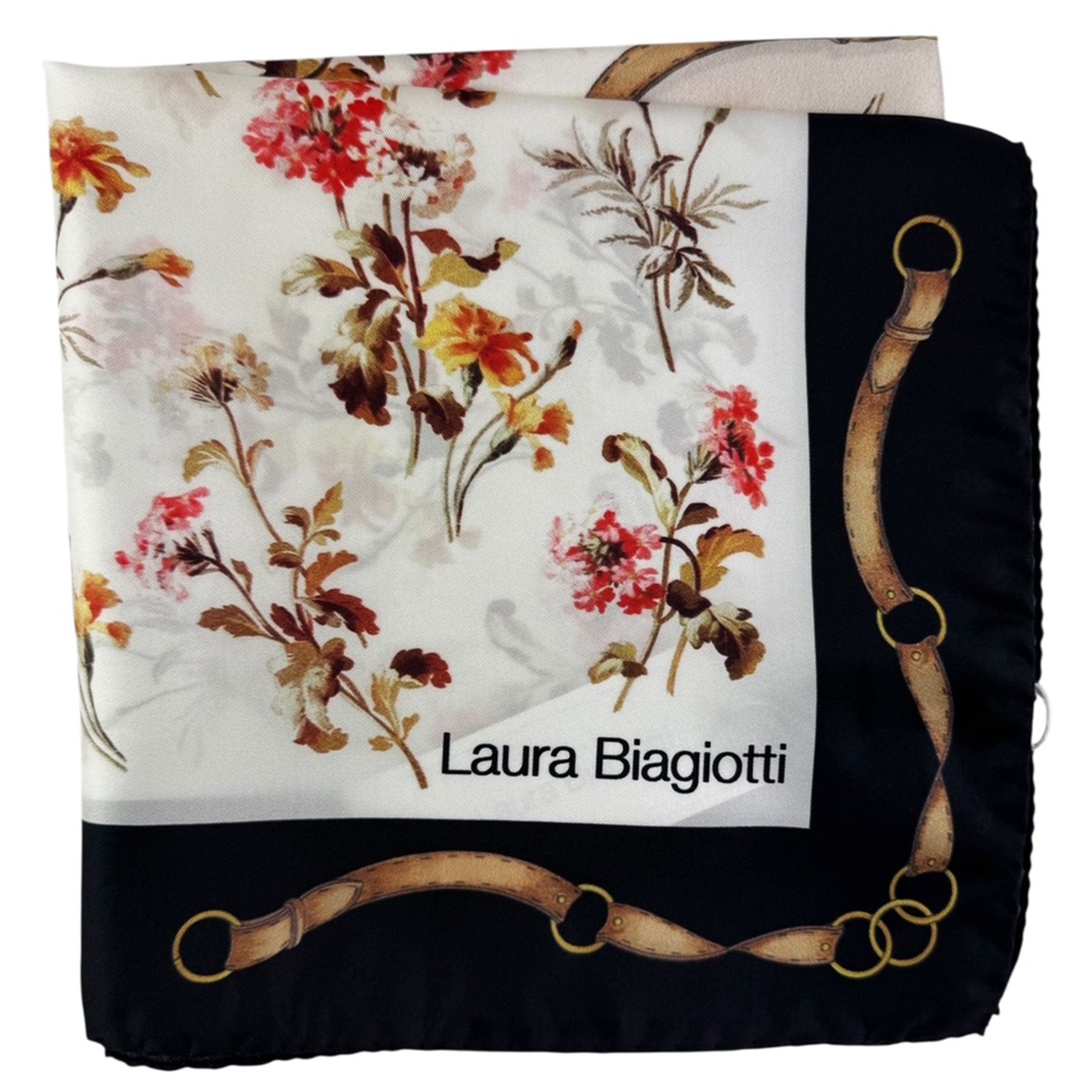 Foulard LAURA BIAGIOTTI 100% Soie - Vintage 90x90 Cm - Ton Marron - Très Bon état