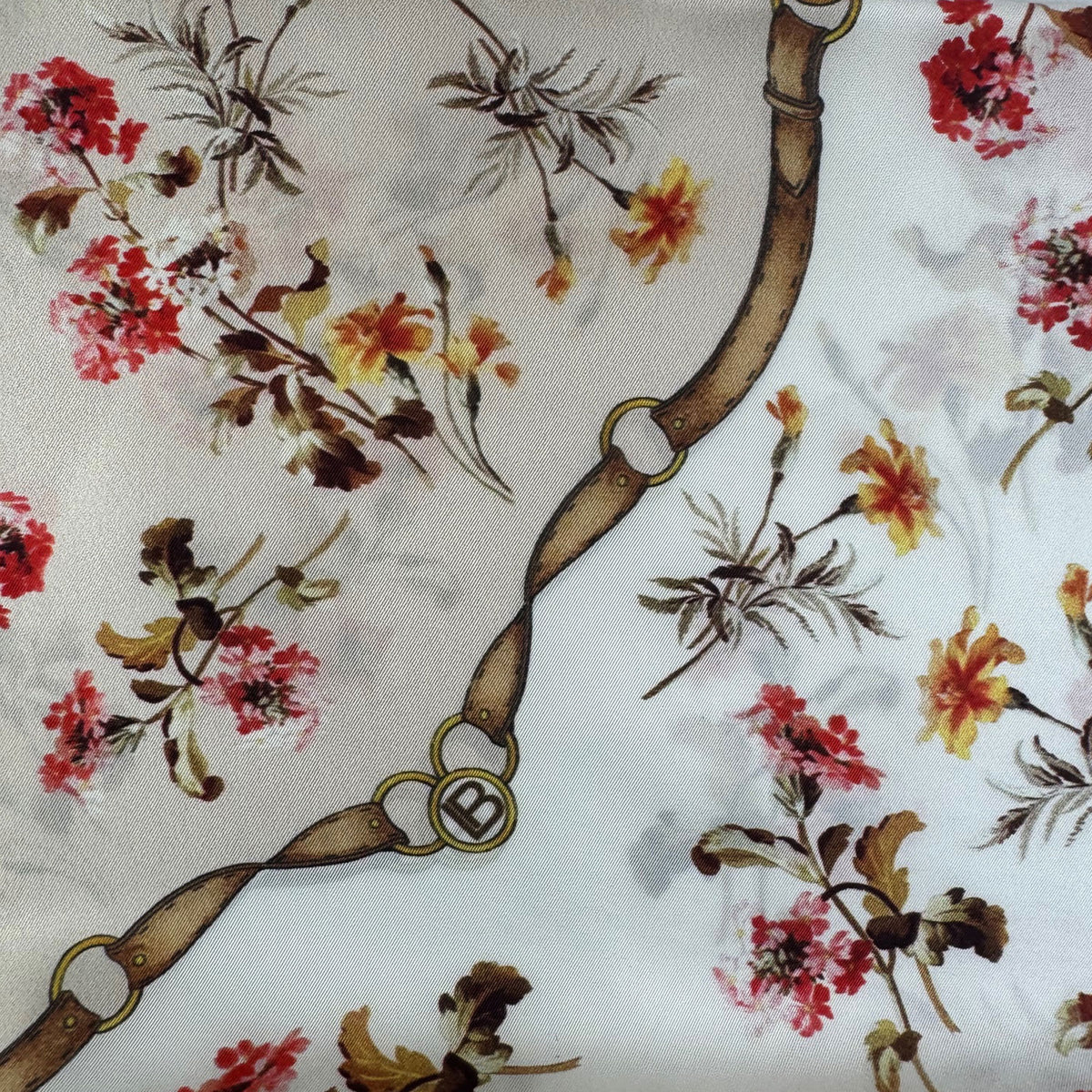 Laura Biagiotti Silk Scarf Brown White Floral - Square Foulard