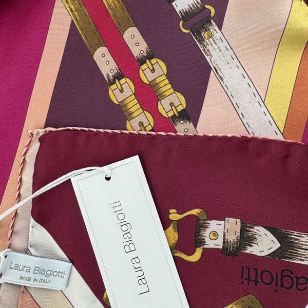 Laura Biagiotti Silk Scarf Maroon Fuchsia Mustard Sage Floral