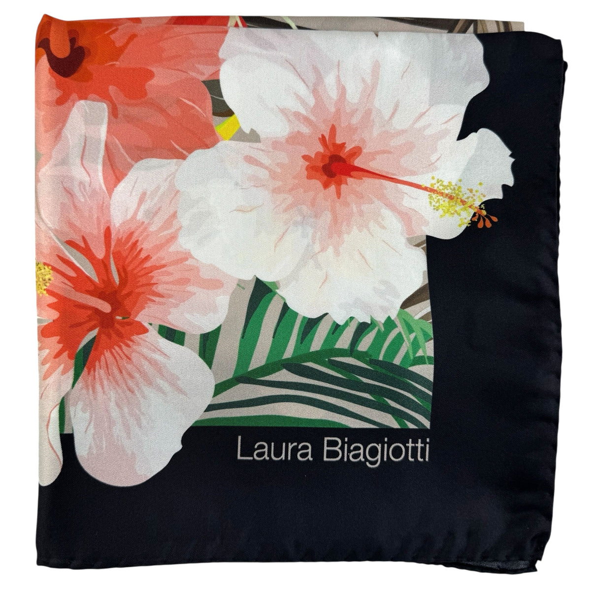 Laura Biagiotti Silk Scarf Black Gray Pink Floral - Square Foulard
