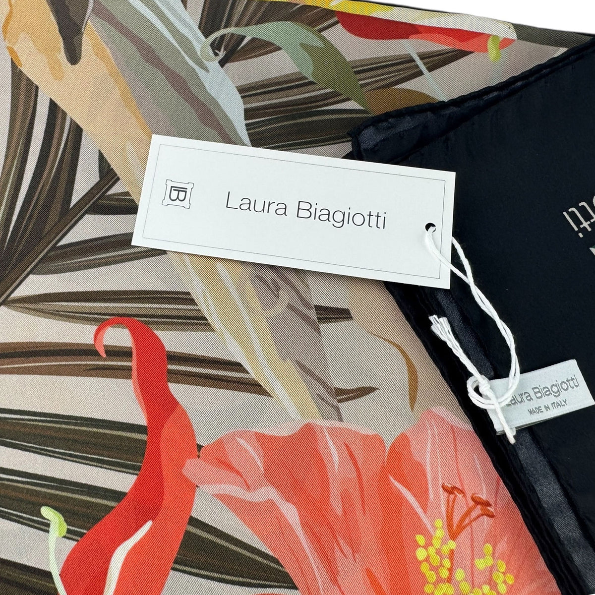 Laura Biagiotti Silk Scarf Black Gray Pink Floral 
