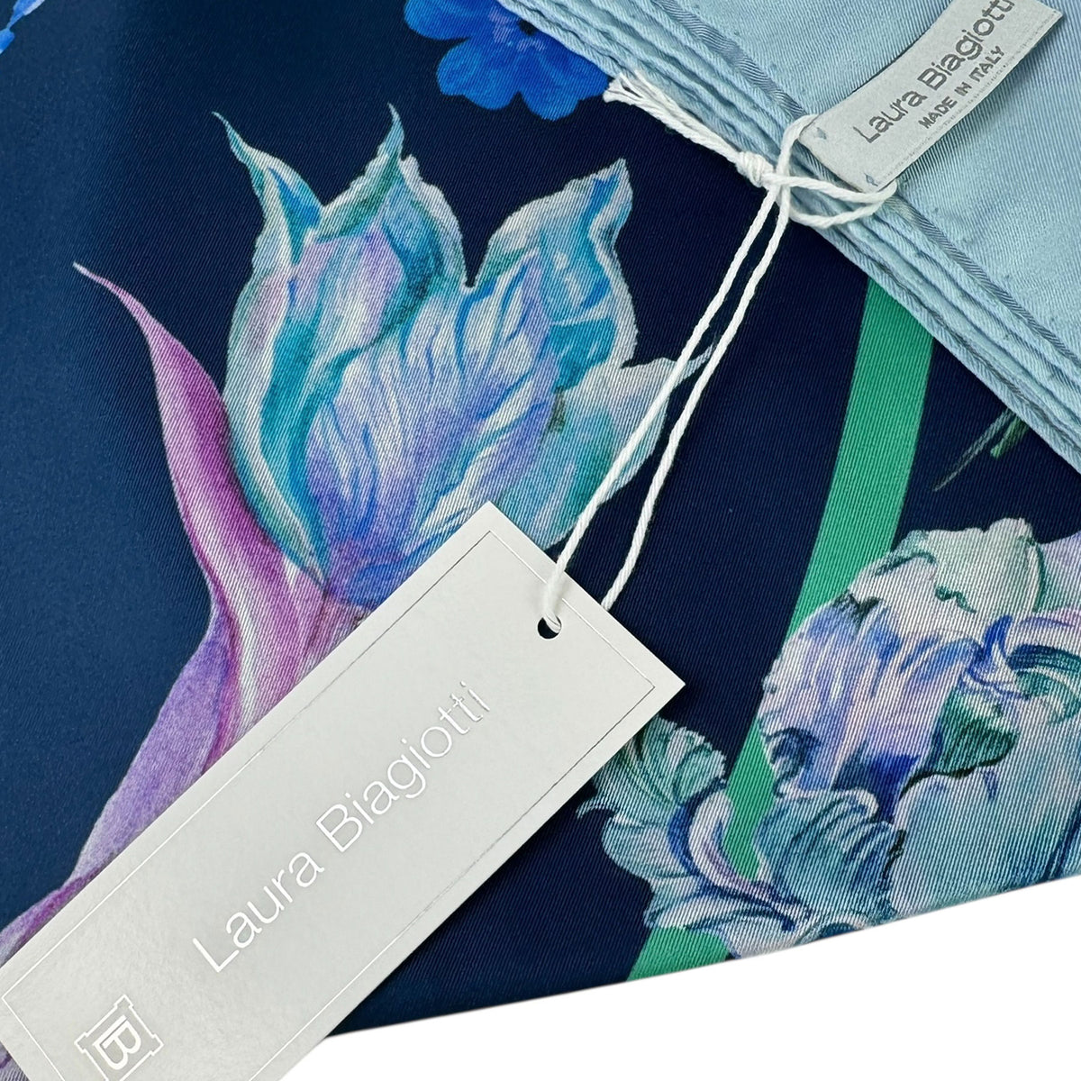 Laura Biagiotti Silk Scarf Blue Navy Floral - Square Foulard