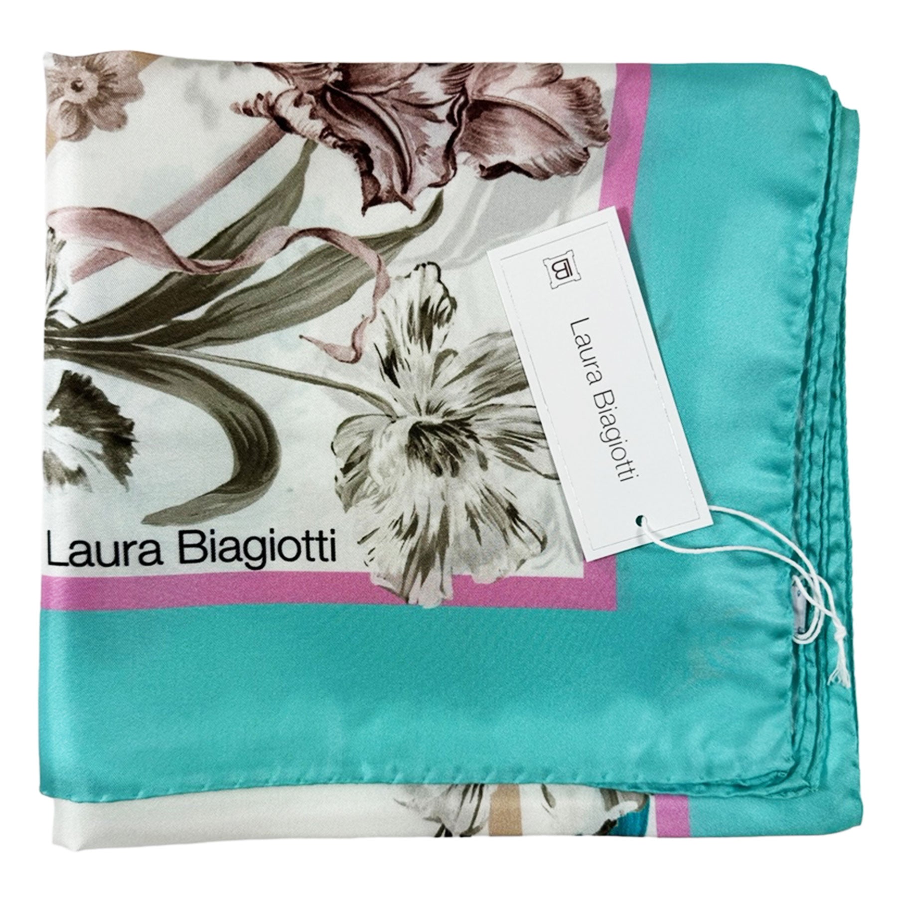 Laura Biagiotti Scarf Floral Powder Blue Pink New