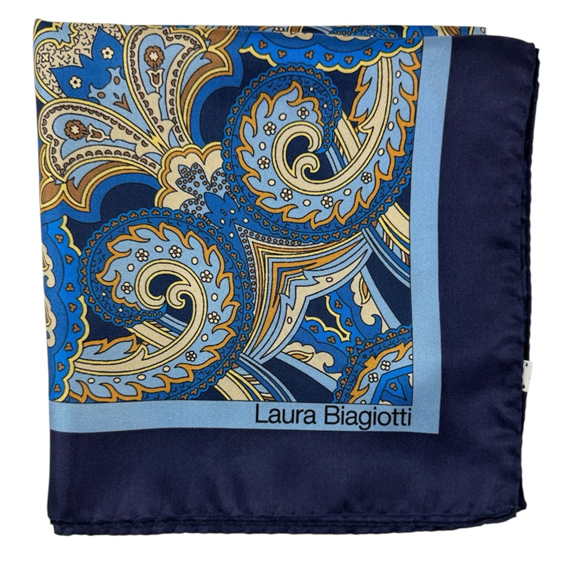 Laura Biagiotti Silk Scarf Navy Blue Brown - Square Foulard - Made In Italy
