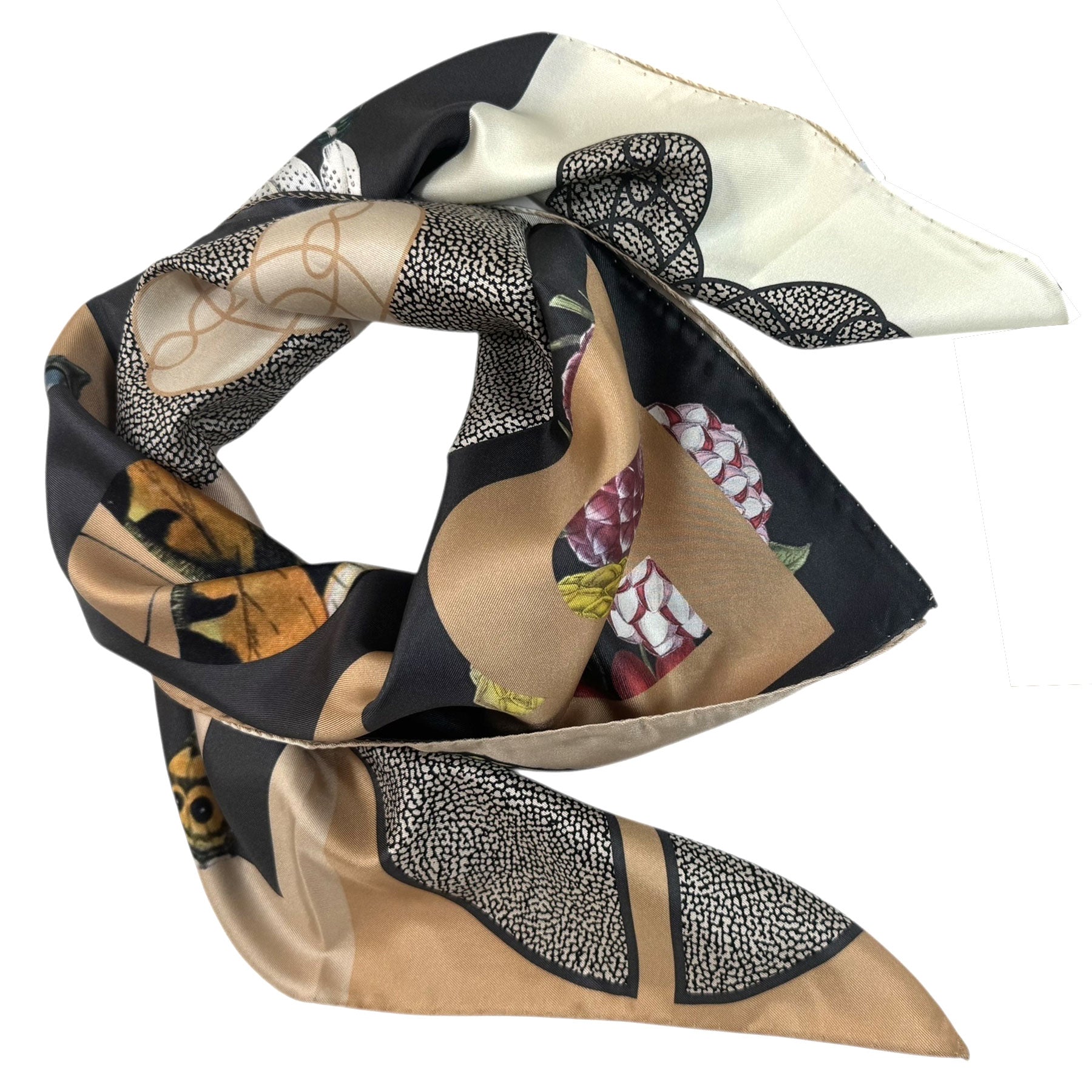 Borbonese Scarf Cream gray black Logo Patch - Twill Silk Square Scarf