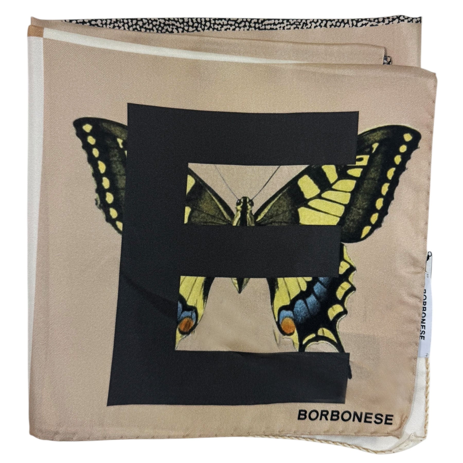 Borbonese Scarf Cream gray black Logo Patch - Twill Silk Square Scarf