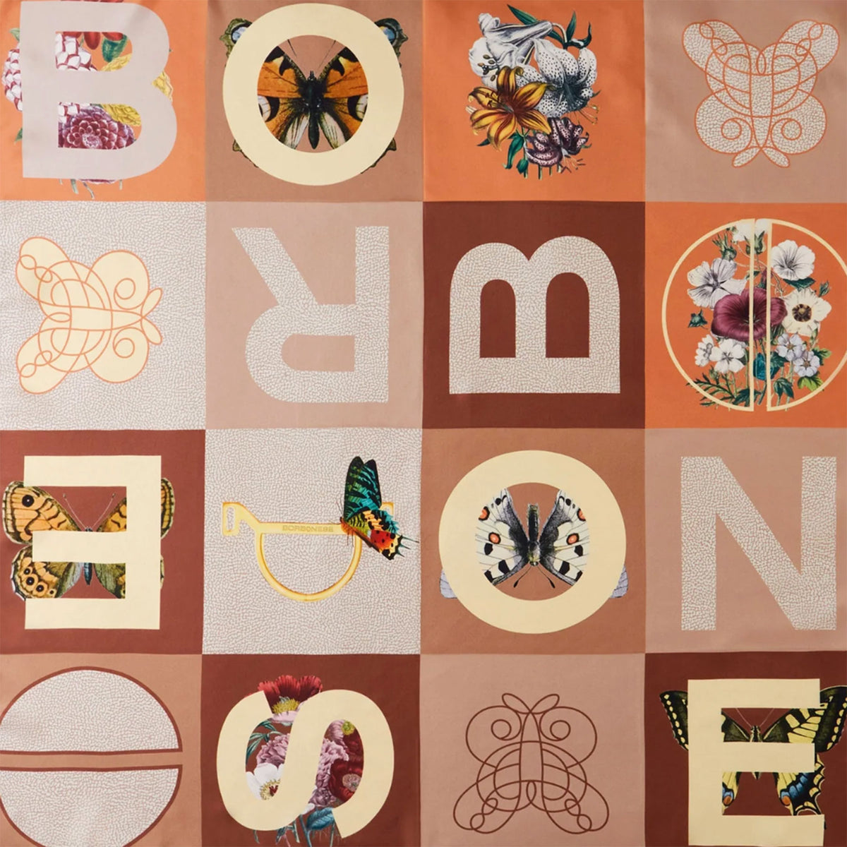 Borbonese Scarf Gray Black Patch Logo Design - Twill Silk Square Scarf