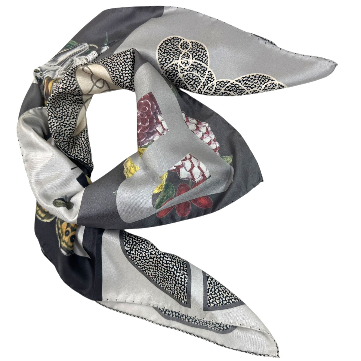 Borbonese Scarf Gray Black Patch Logo Design - Twill Silk Square Scarf
