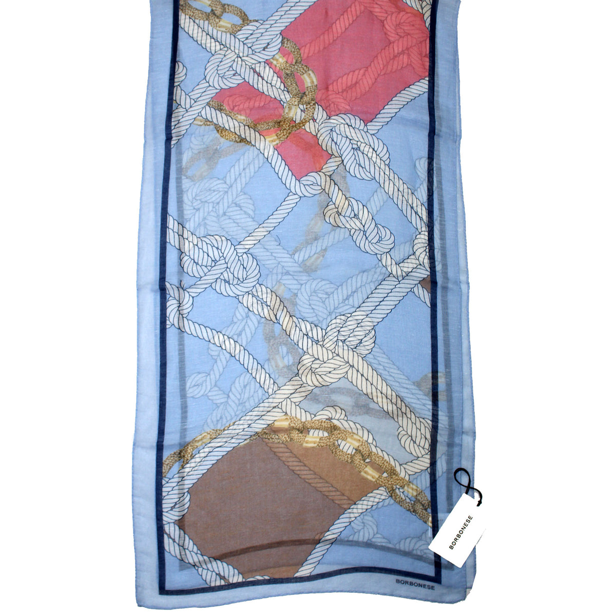 Borbonese Scarf Blue Nautical Design - Light Weight Linen Silk Shawl