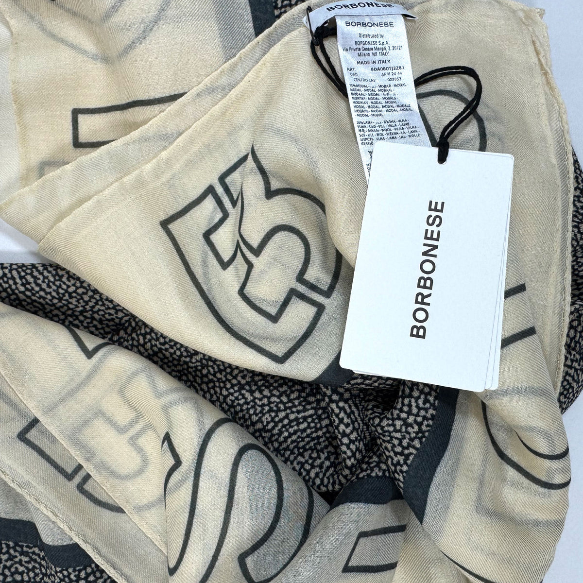 Borbonese Scarf Black White Eye Of Partridge Logo Design - Large Shawl