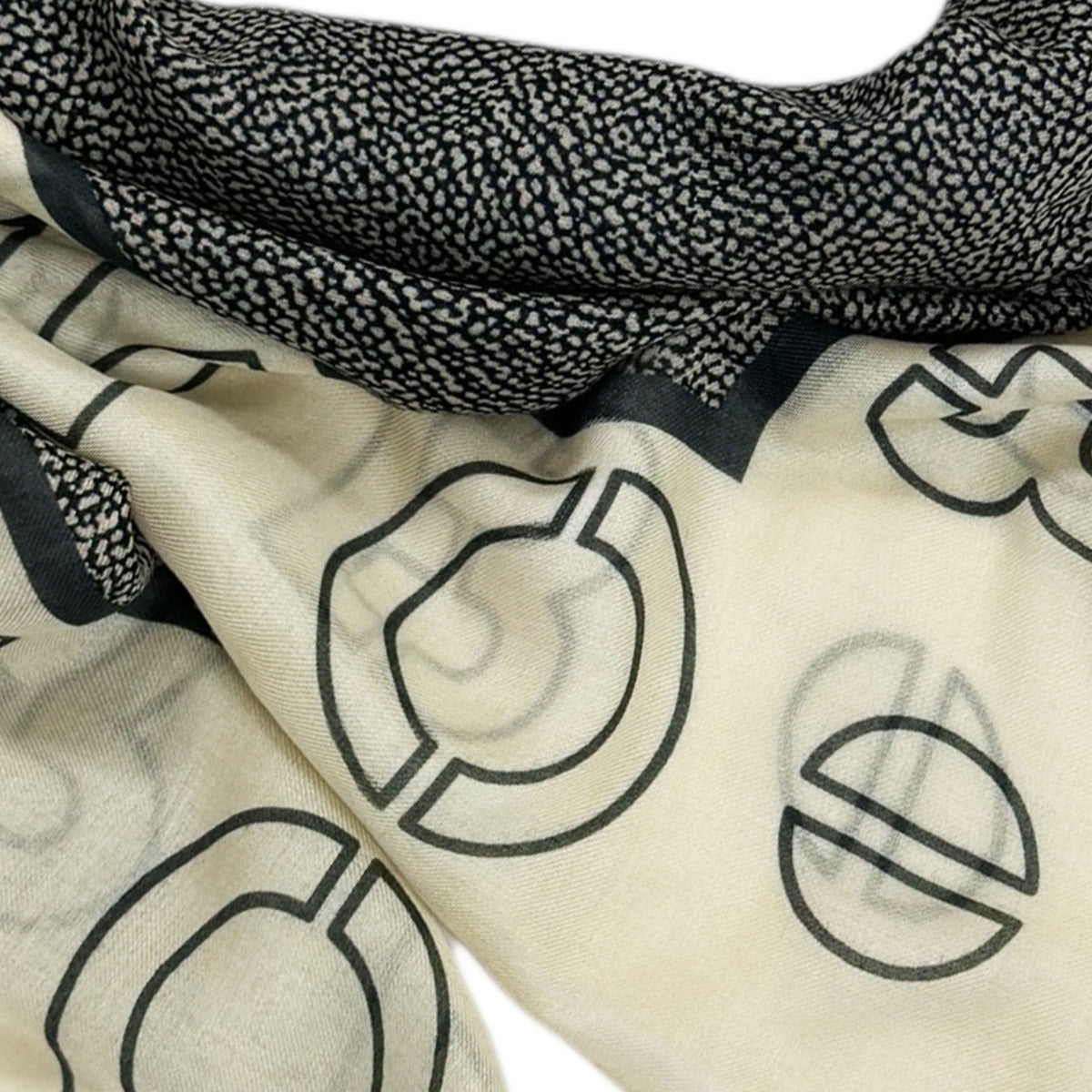 Borbonese Scarf Black White Eye Of Partridge Logo Design - Large Modal Wool Shawl