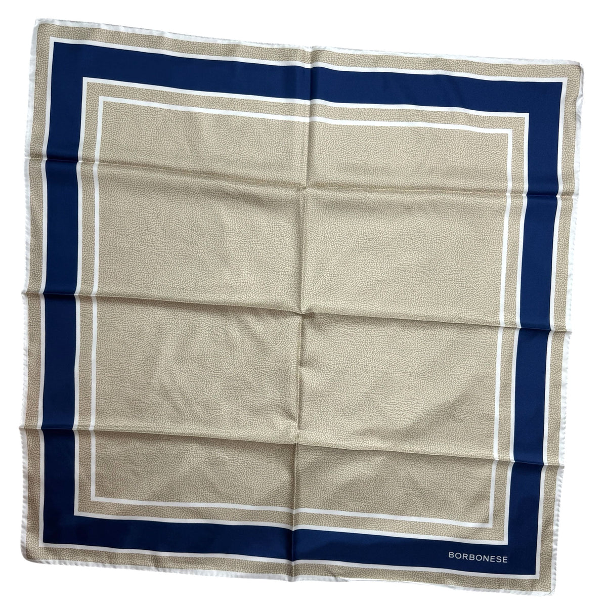 Borbonese Scarf Navy Beige Eye of Partridge - Twill Silk Square Scarf SALE