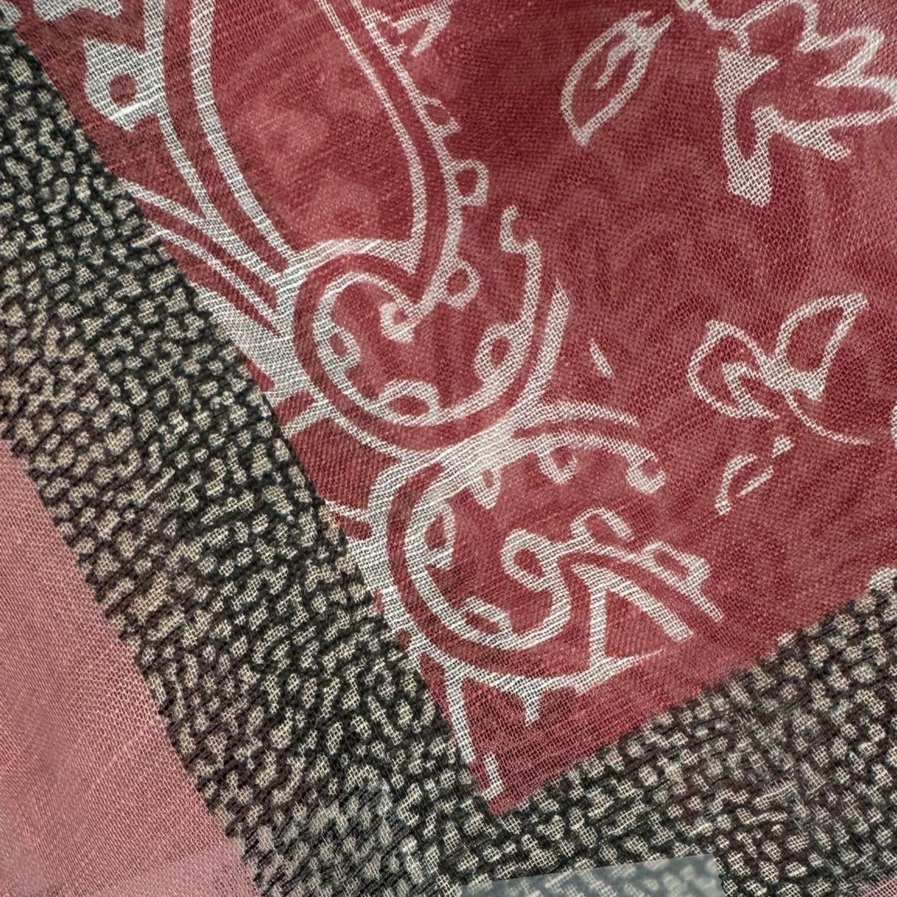 Borbonese Scarf Pink Paisley &  Eye Of Partridge - Linen Silk Shawl