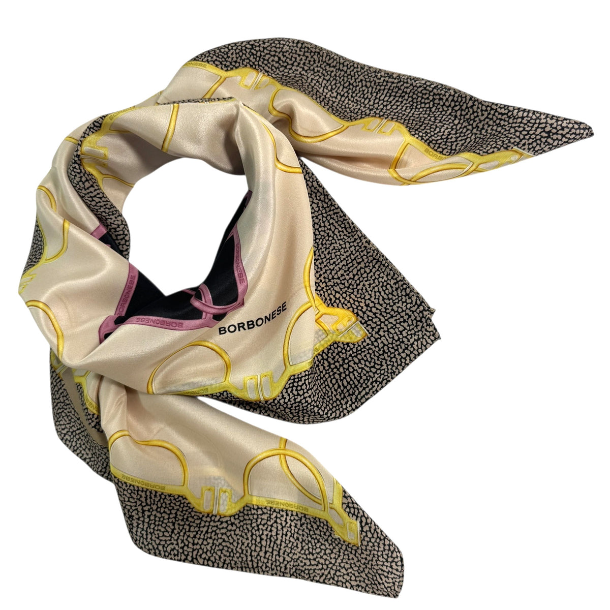Borbonese Scarf Eye of Partridge &amp; Gold Pink Chain - Twill Silk Square Foulard