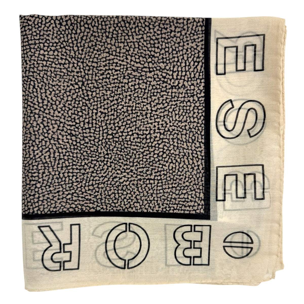 Borbonese Scarf White Logo &amp; Eye Of Partridge - Wool Silk Shawl