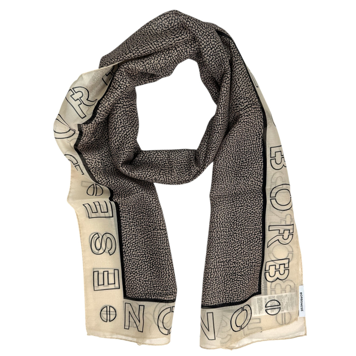 Borbonese Scarf White Logo &amp; Eye Of Partridge - Wool Silk Shawl