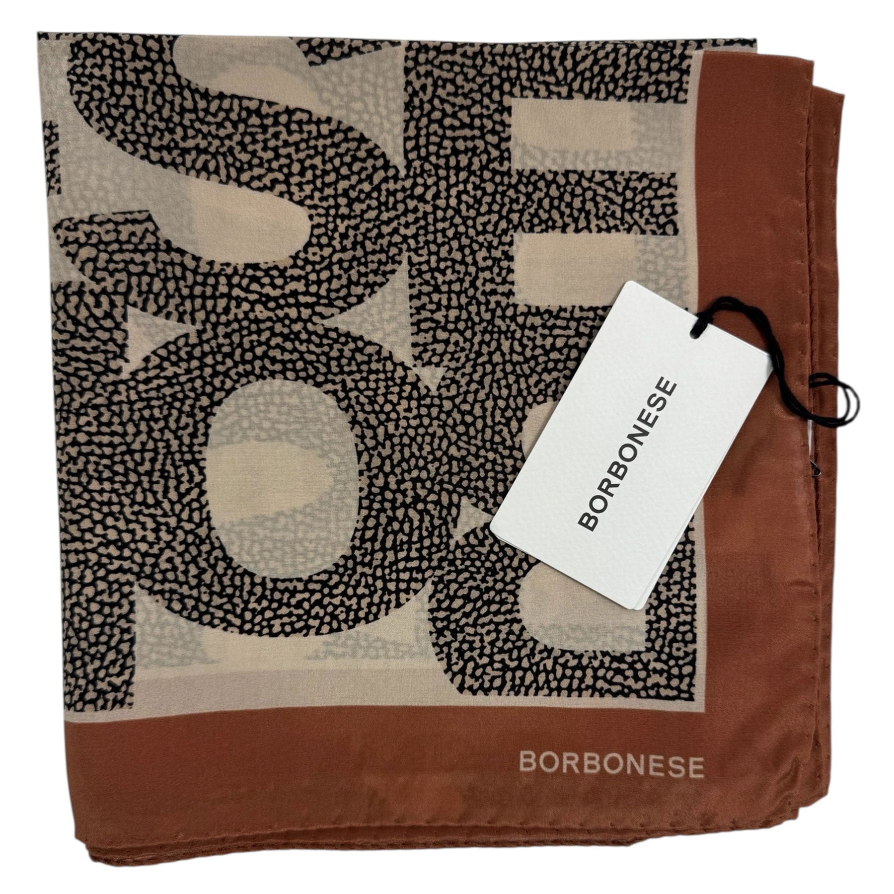 Borbonese Scarf Brown Logo Allover Design - Twill Silk Square Foulard