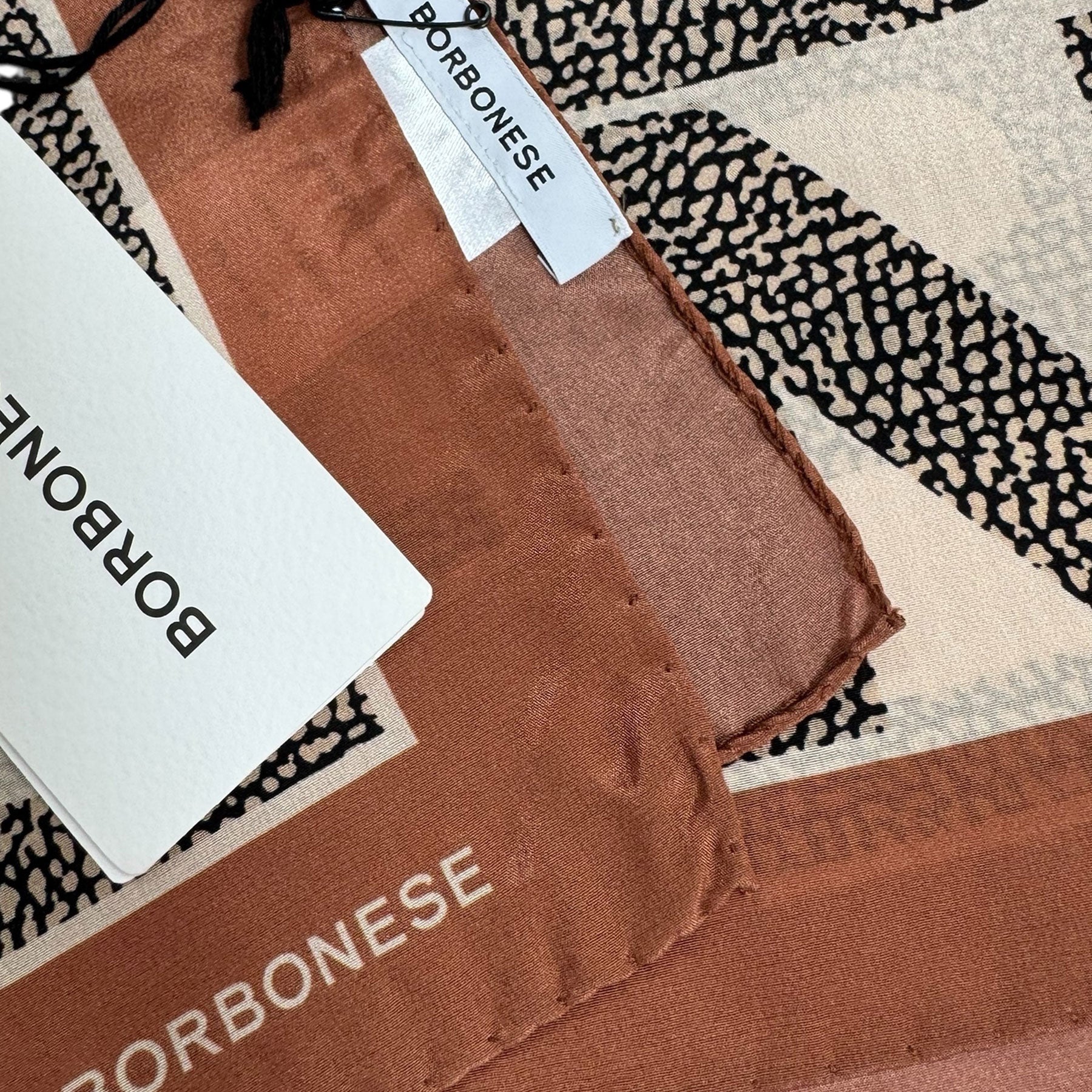Borbonese Scarf Brown Logo Allover Design - Twill Silk Square Foulard