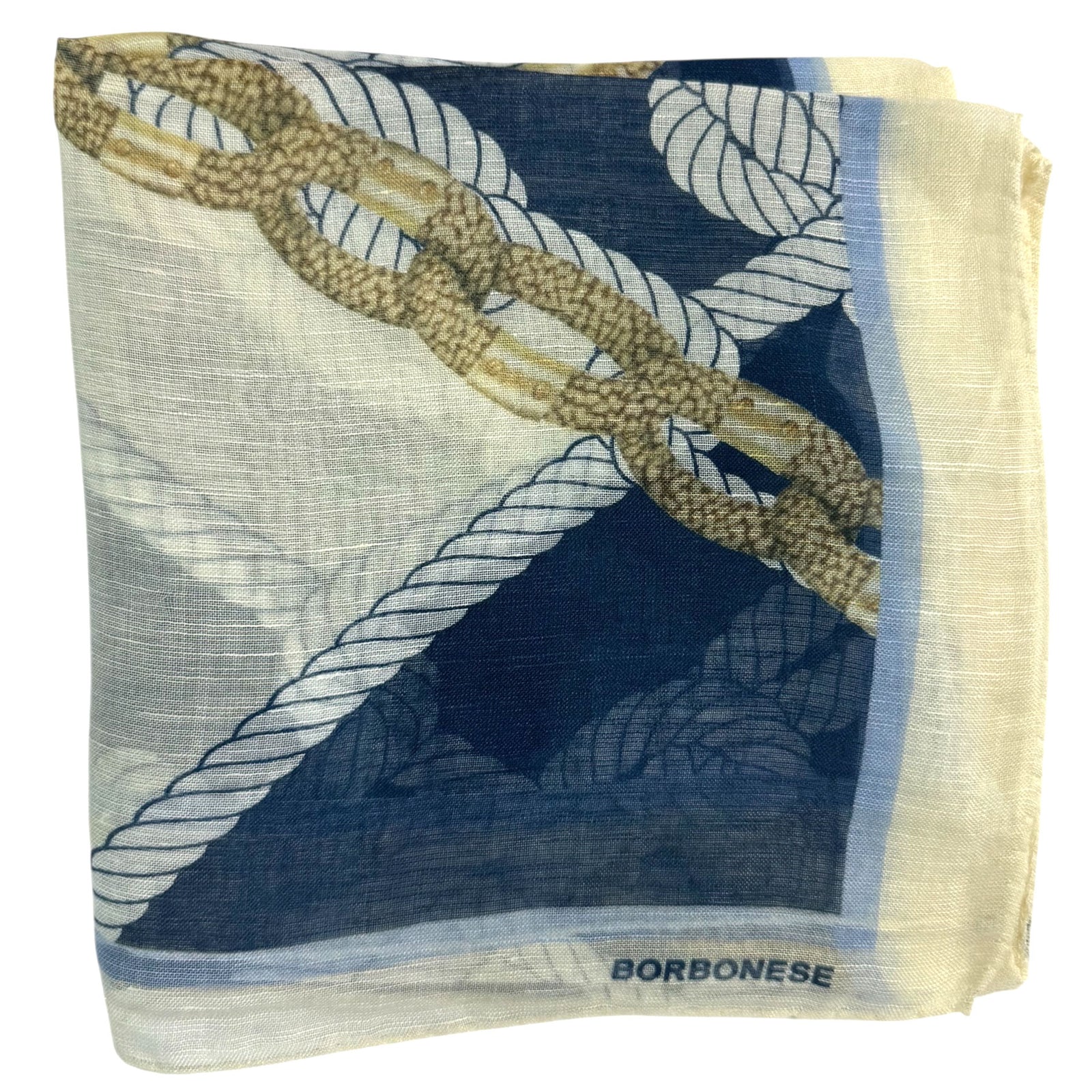 Borbonese Scarf Navy Blue Nautical Design - Linen Silk Shawl