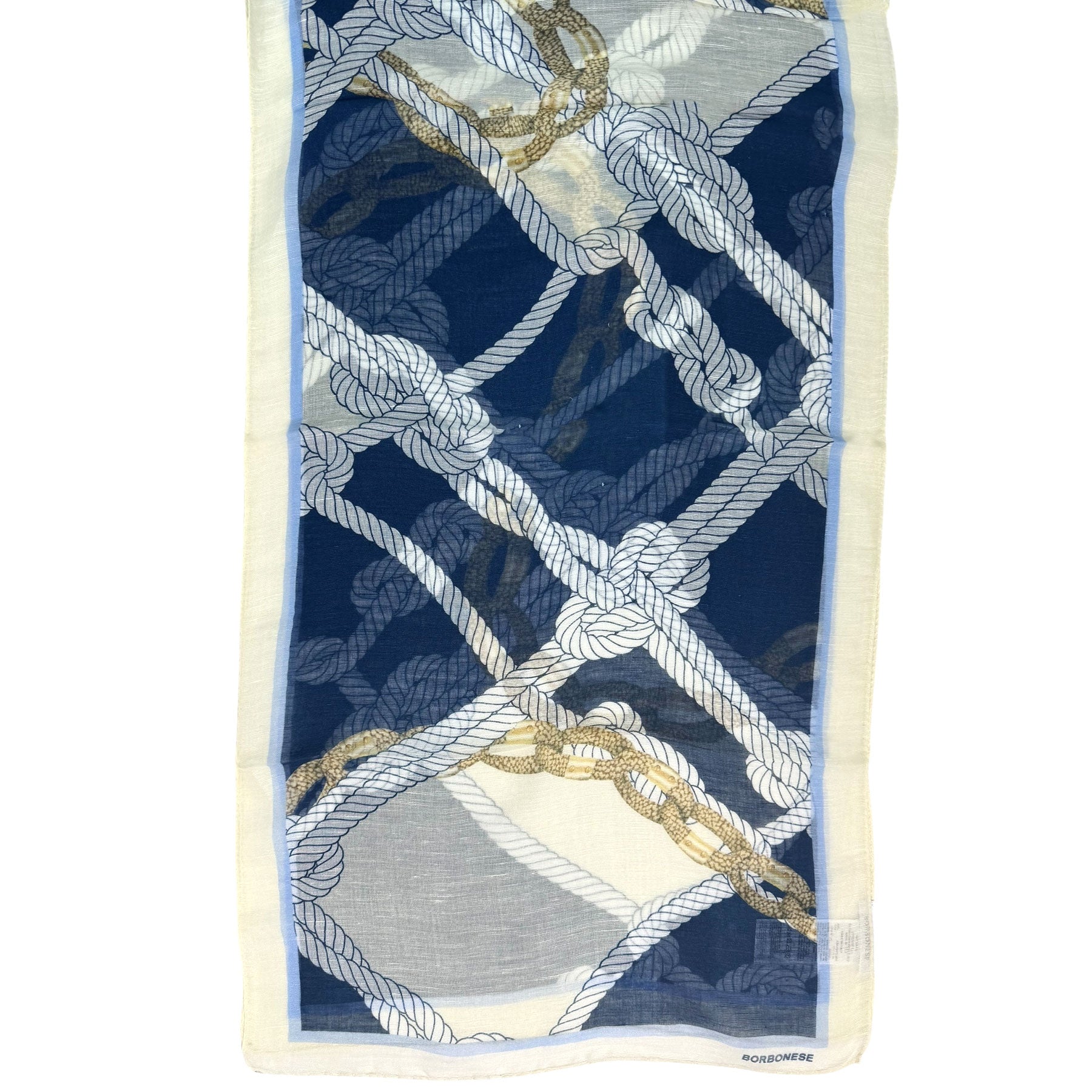 Borbonese Scarf Navy Blue Nautical Design - Linen Silk Shawl