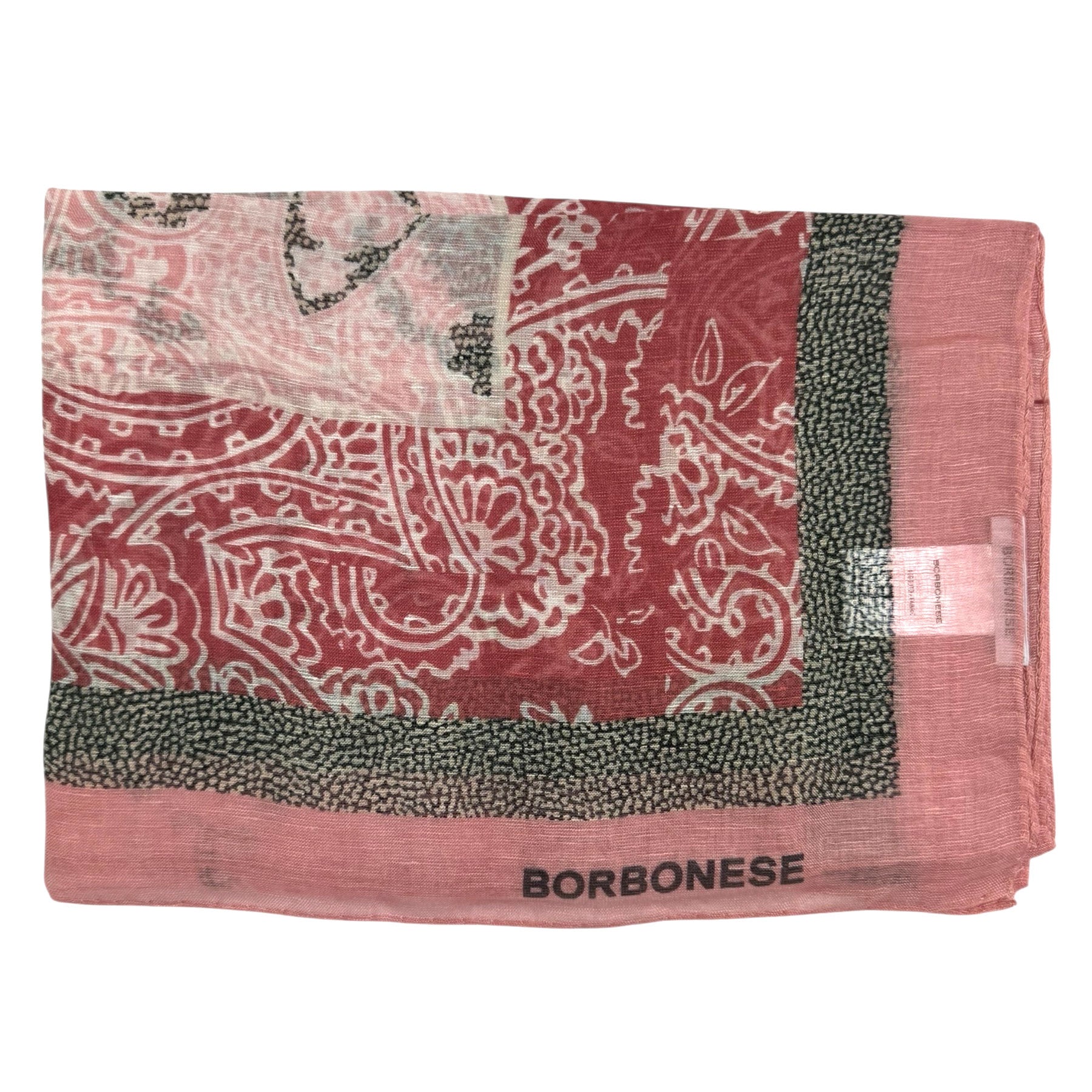 Borbonese Scarf Pink Paisley &  Eye Of Partridge - Linen Silk Shawl
