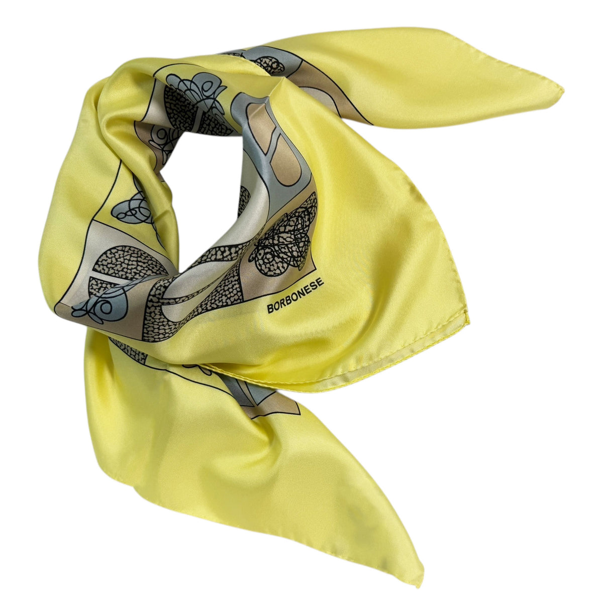 Borbonese Scarf Bright Yellow Signature Design - Twill Silk Square Scarf
