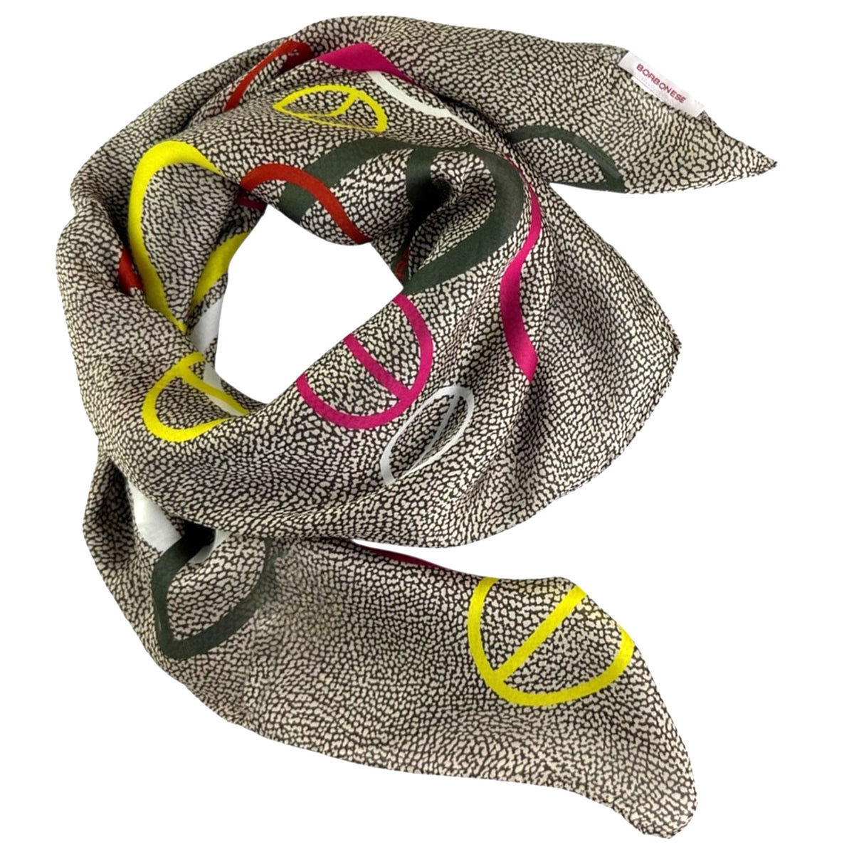 Borbonese Scarf Eye of Partridge Pink Green Logo Screw - Silk Square Foulard