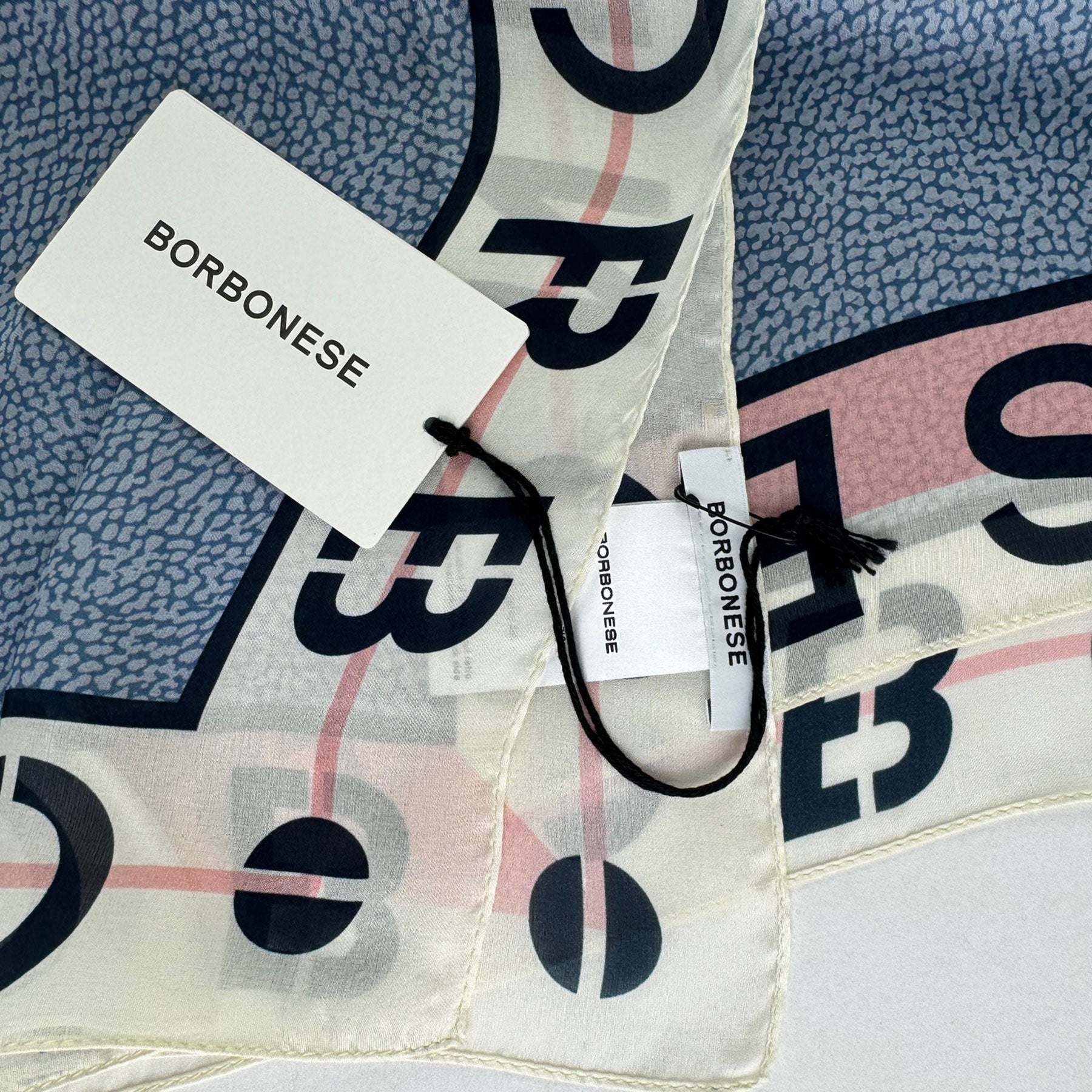 Borbonese Scarf Blue Eye of Partridge Design
