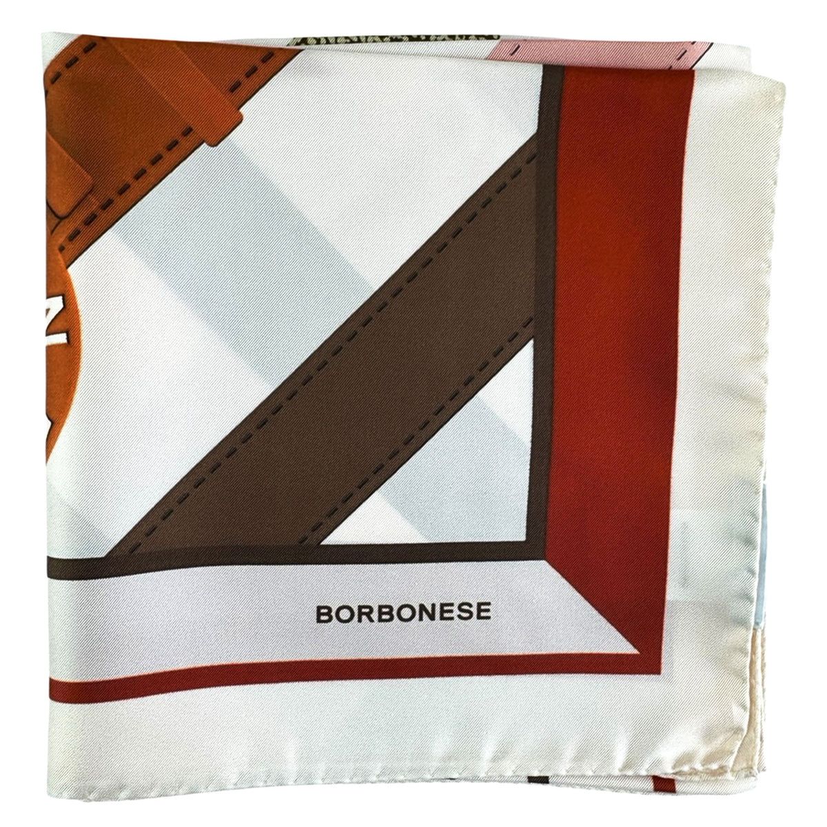 Borbonese Scarf White Brown Signature Design - Twill Silk Square Foulard