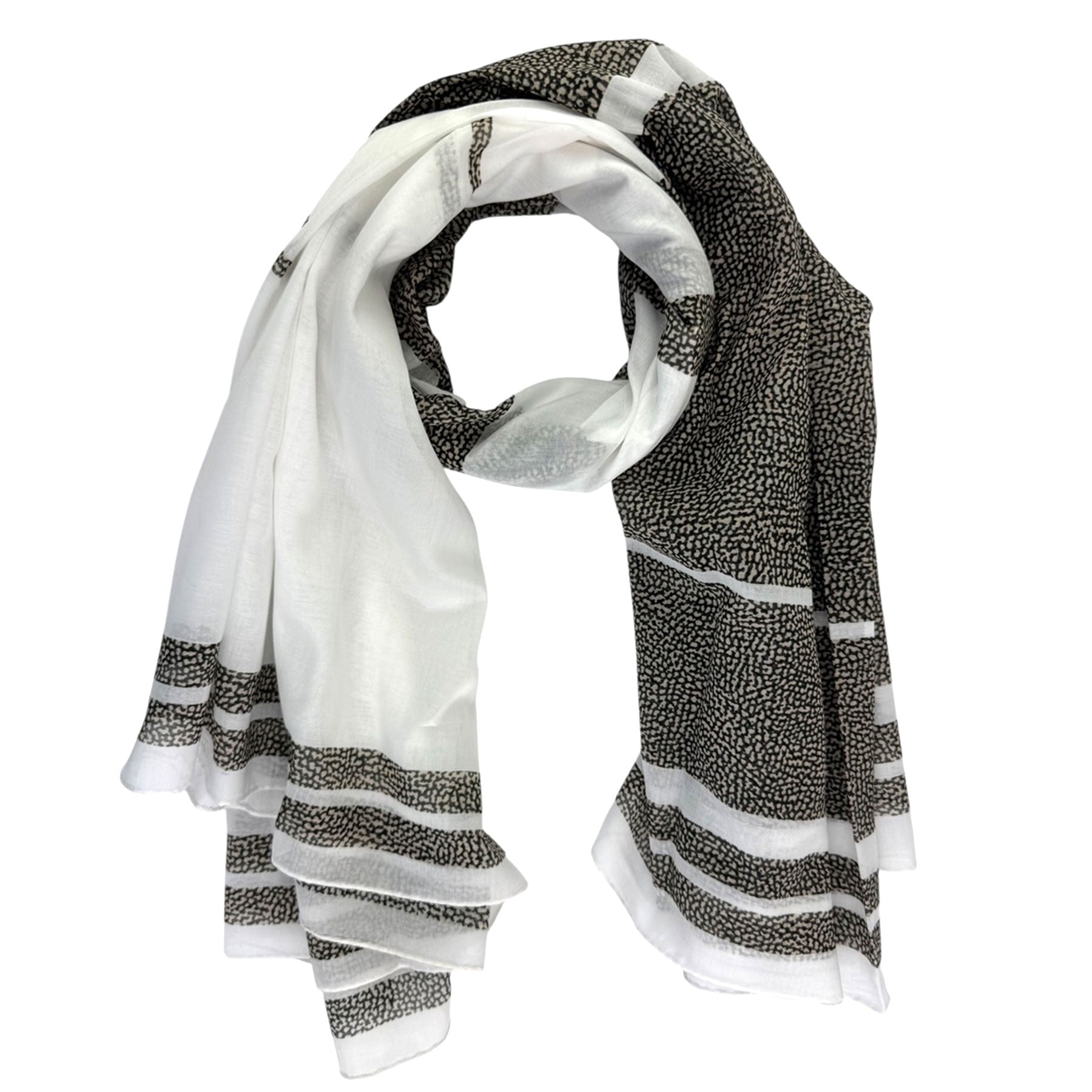 Borbonese Scarf Black White Eye Of Partridge Design - Extra Large Cotton Shawl SALE