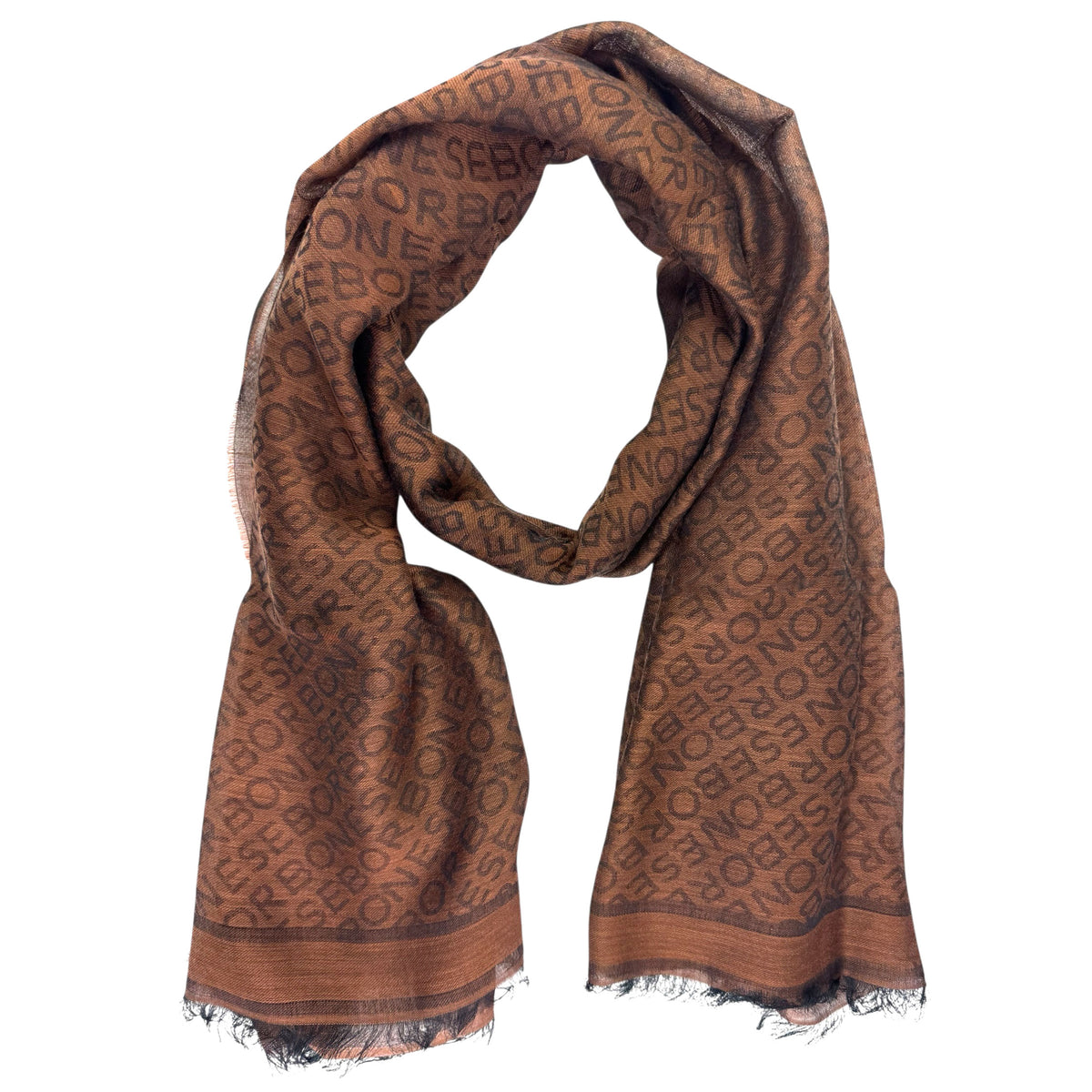 Borbonese Scarf Brown Logo Allover - Made In Italy