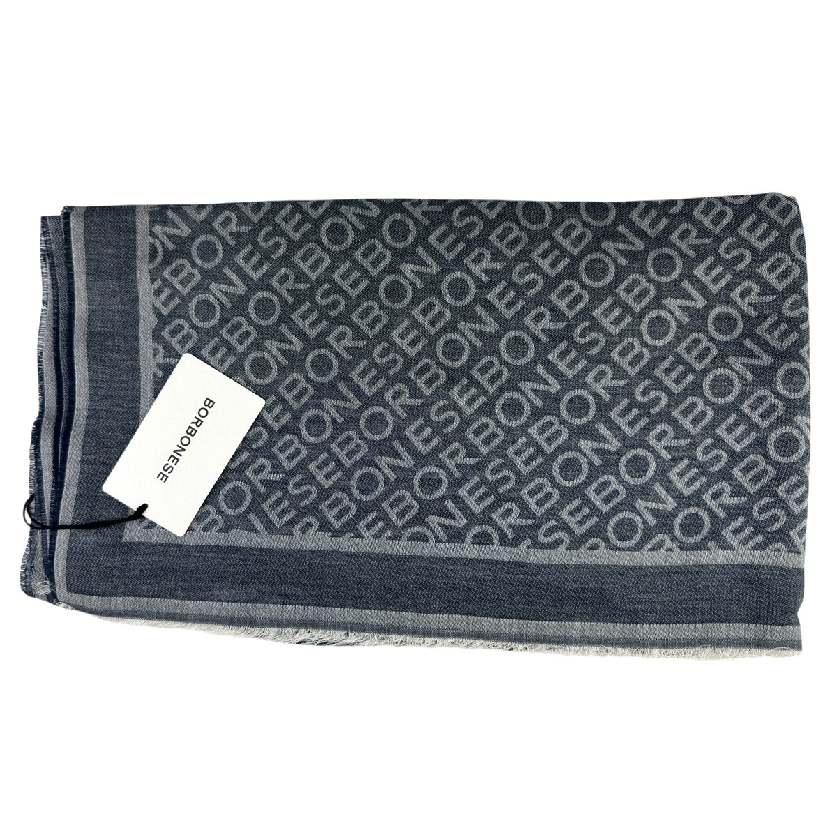 Borbonese Scarf Gray Logo Allover - Made In Italy