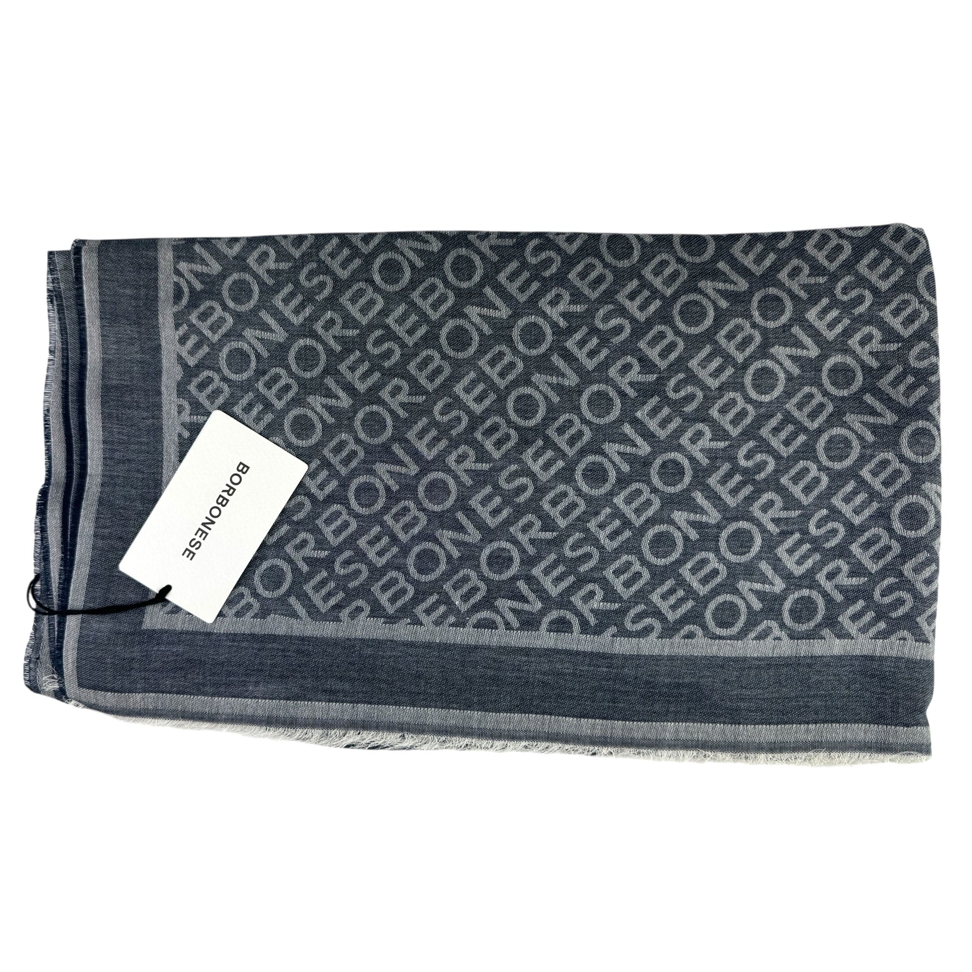 Borbonese Scarf Gray Logo Allover - Made In Italy