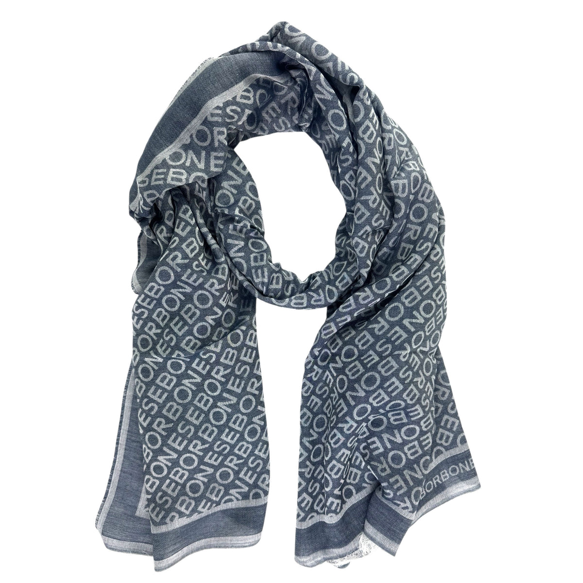 Borbonese Scarf Gray Logo Allover - Made In Italy
