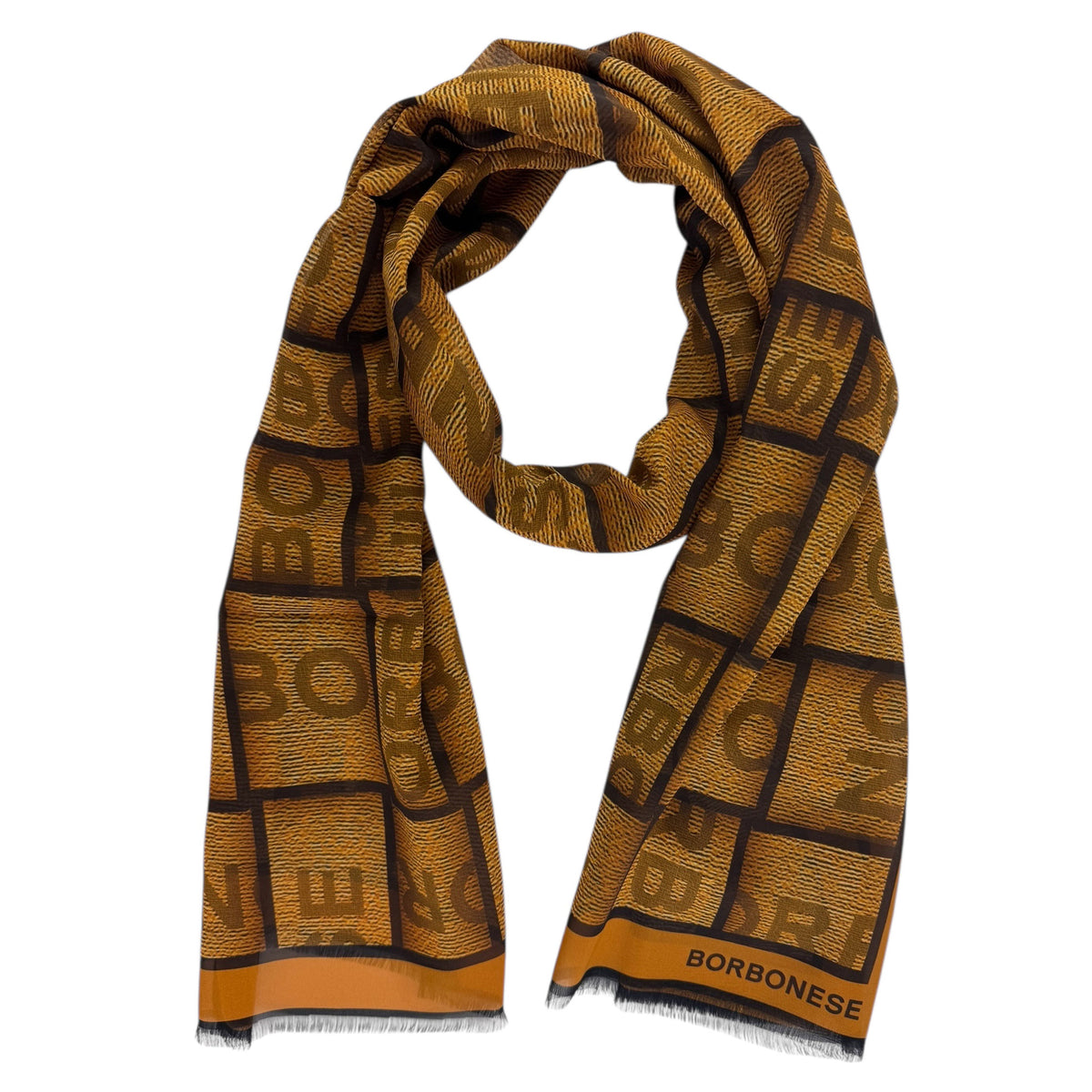 Borbonese Scarf Brown Logo Allover Design - Made In Italy