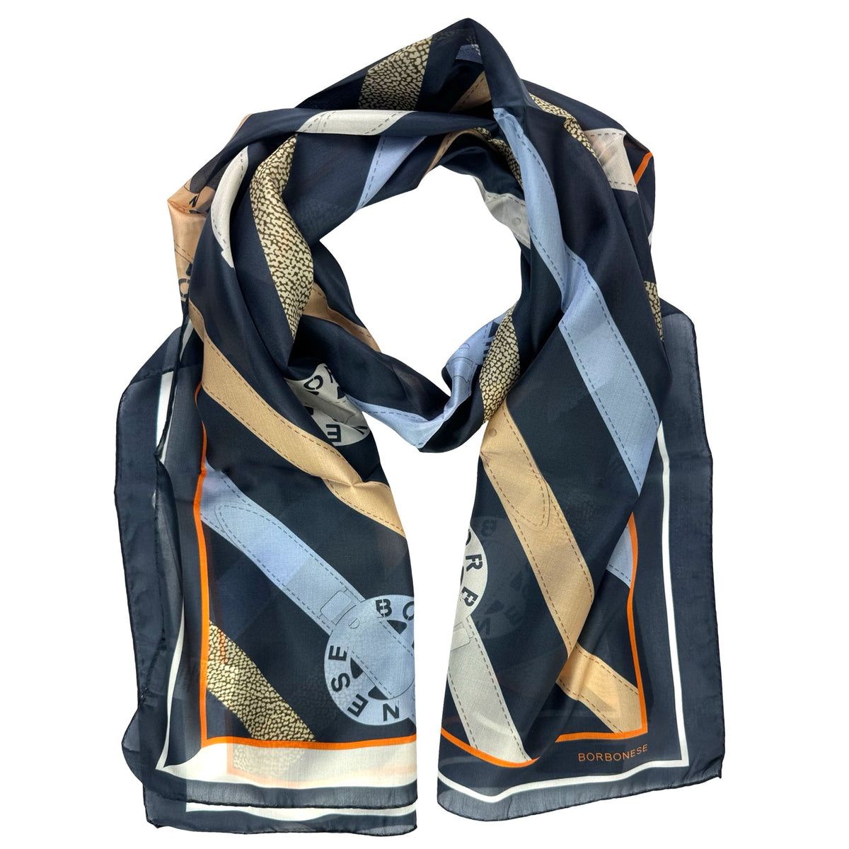 Borbonese Scarf Midnight Blue Stripes - Light Weight Silk Shawl