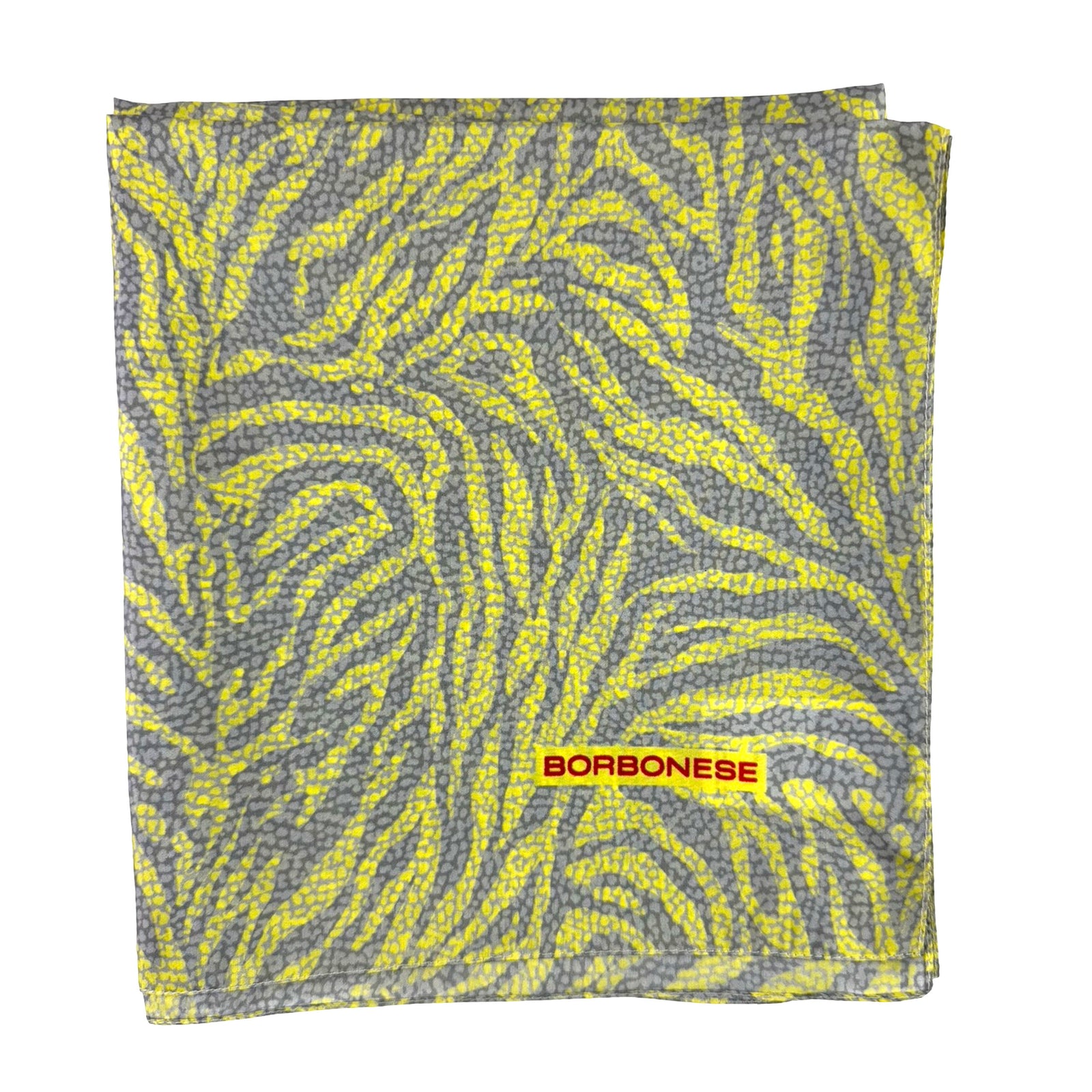 Borbonese Scarf Yellow Gray - Twill Silk Square Foulard