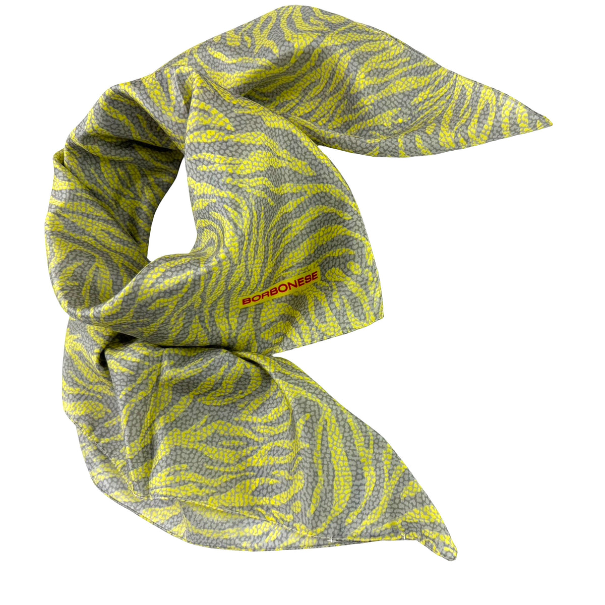 Borbonese Scarf Yellow Gray - Twill Silk Square Foulard