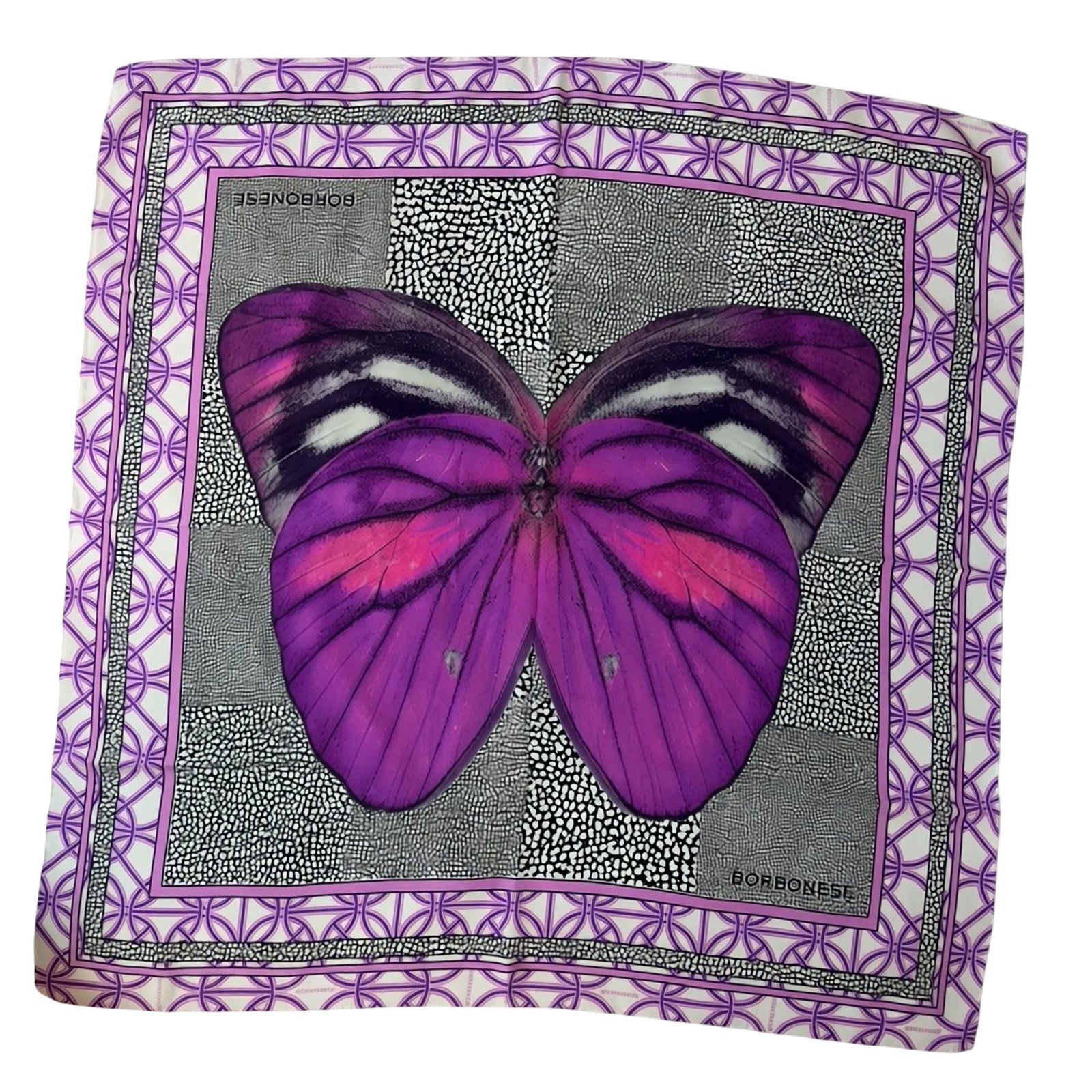 Borbonese Scarf White Fuchsia Pink - Twill Silk Square Foulard